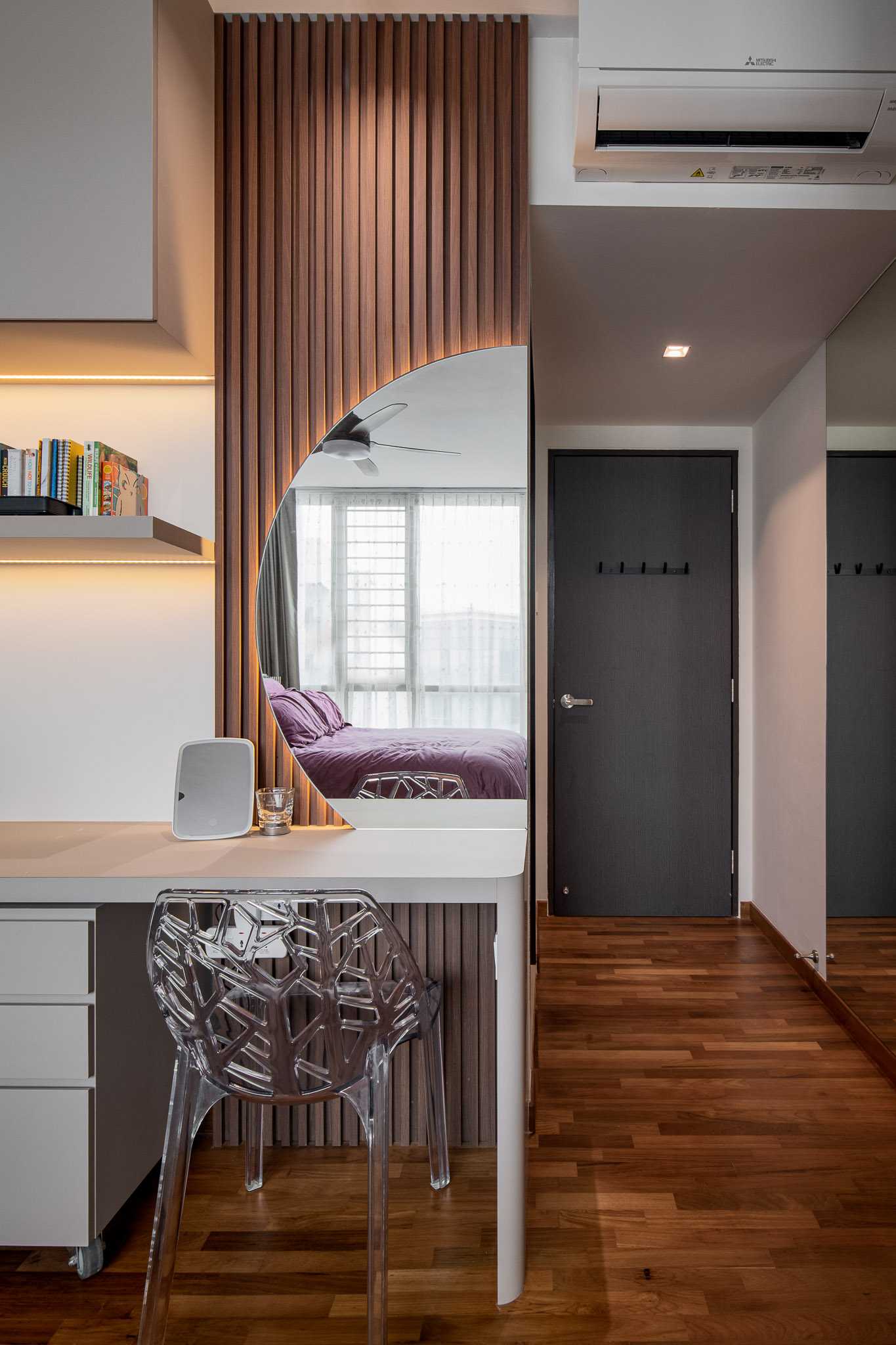 Modern Bedroom with Vinyl Flooring and Mirror