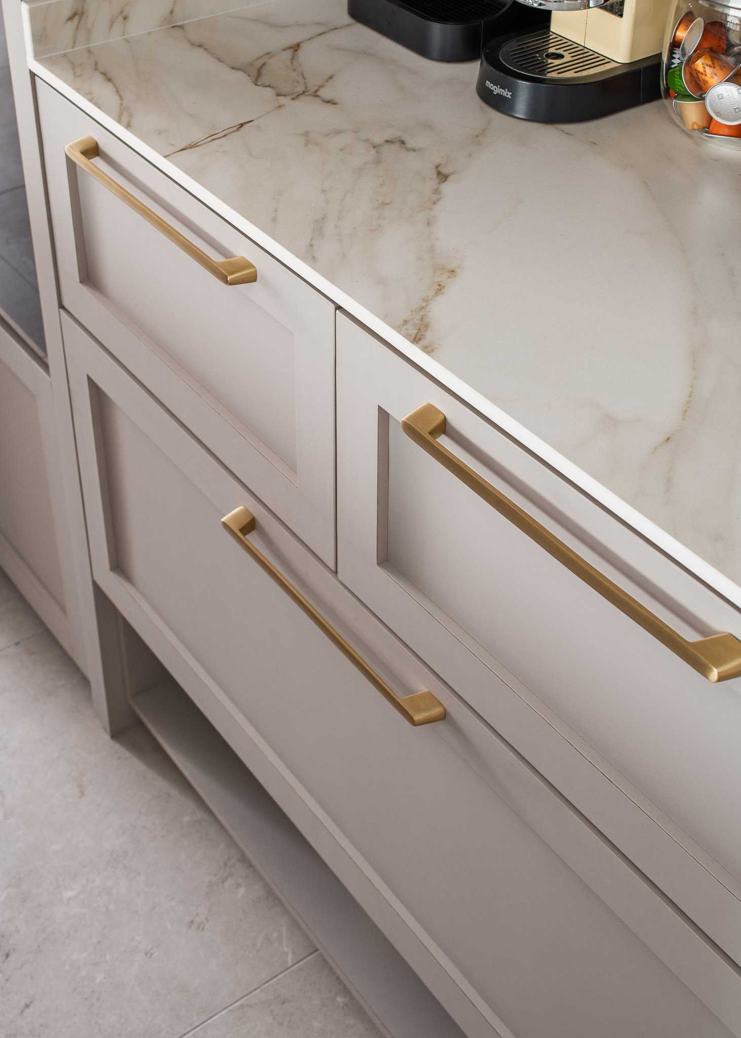 Modern Kitchen with Countertop and Marble Floor