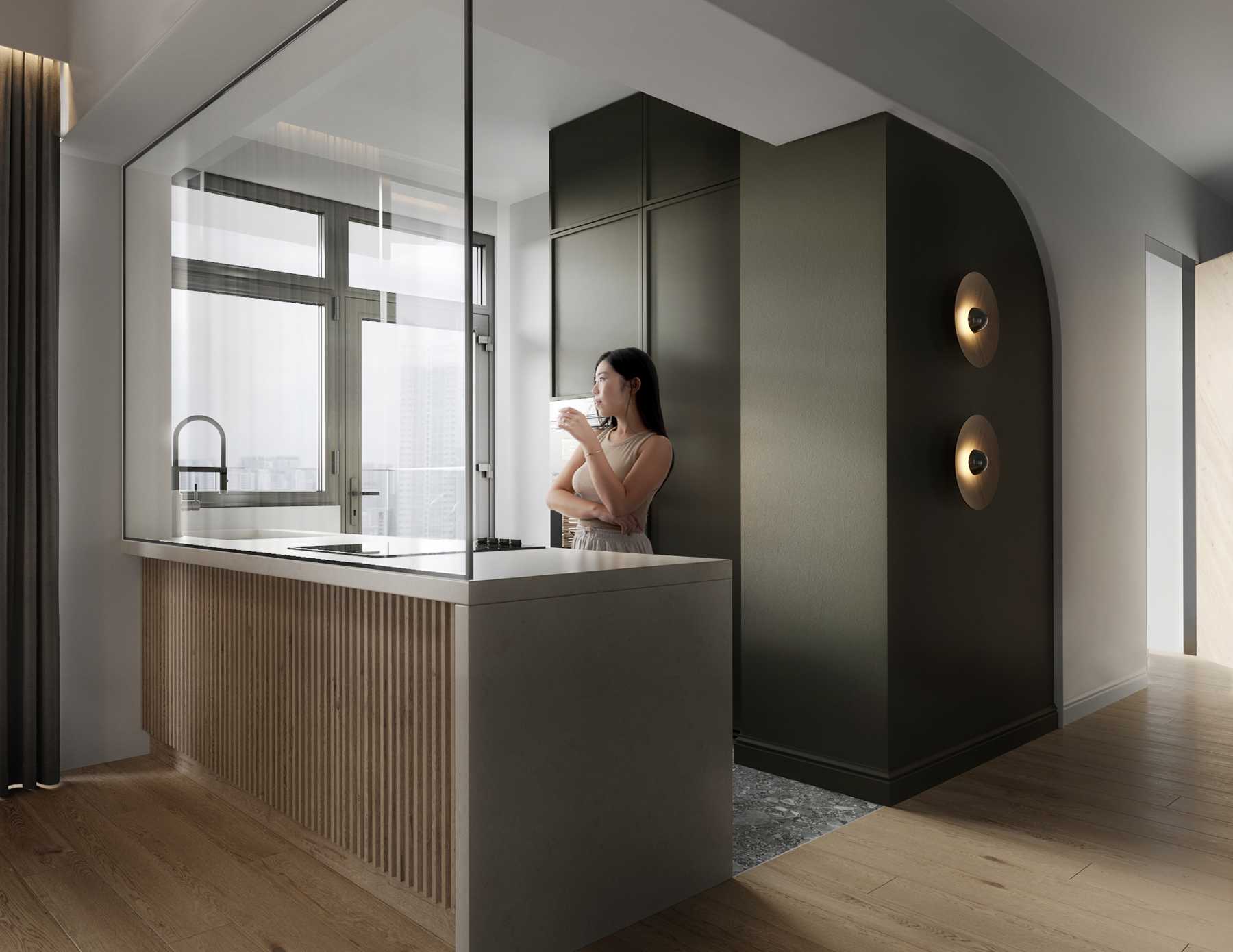 Scandinavian Kitchen with Countertop and Kitchen Window