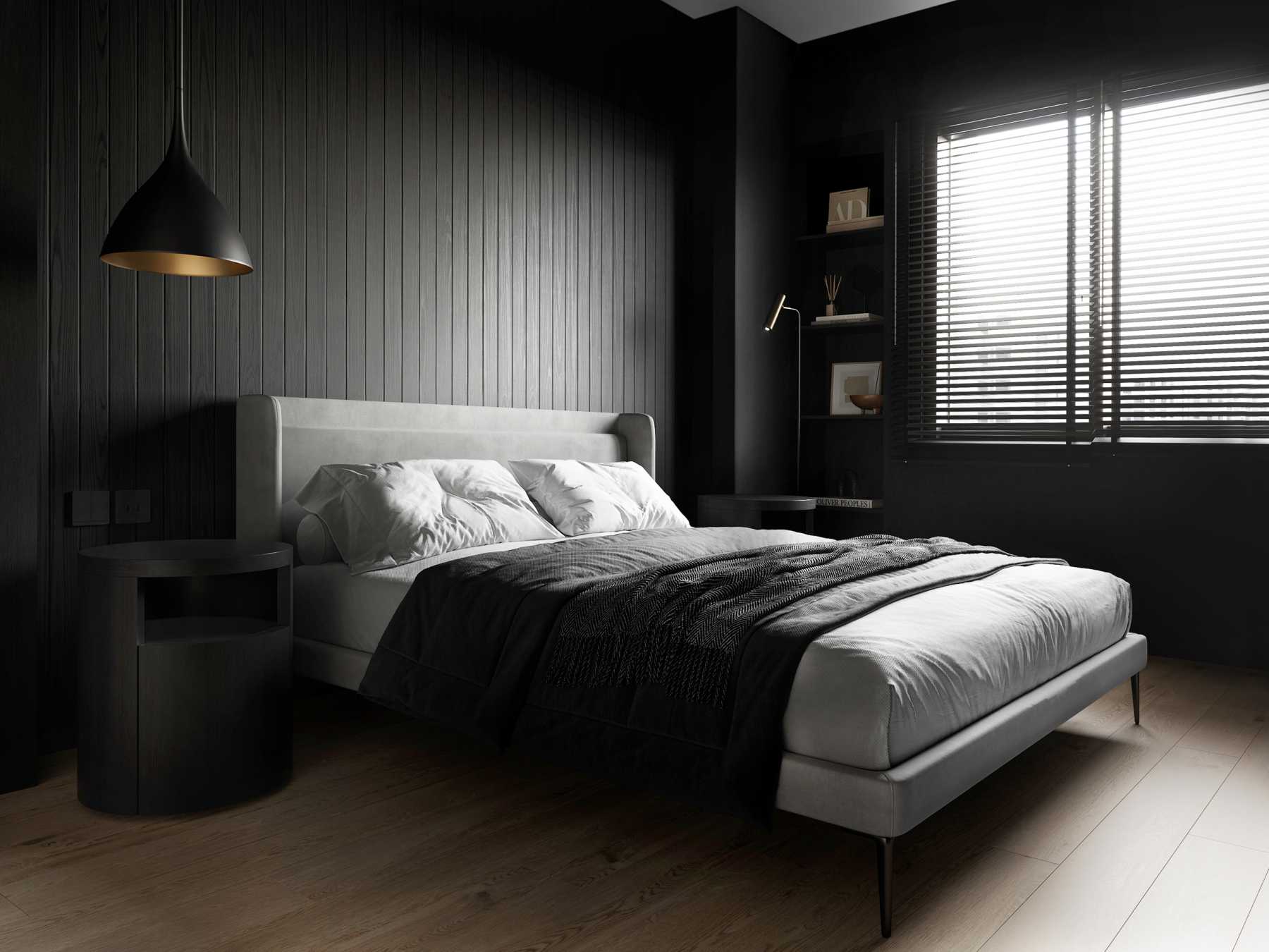 Minimalist Bedroom with Vinyl Flooring and Wardrobe