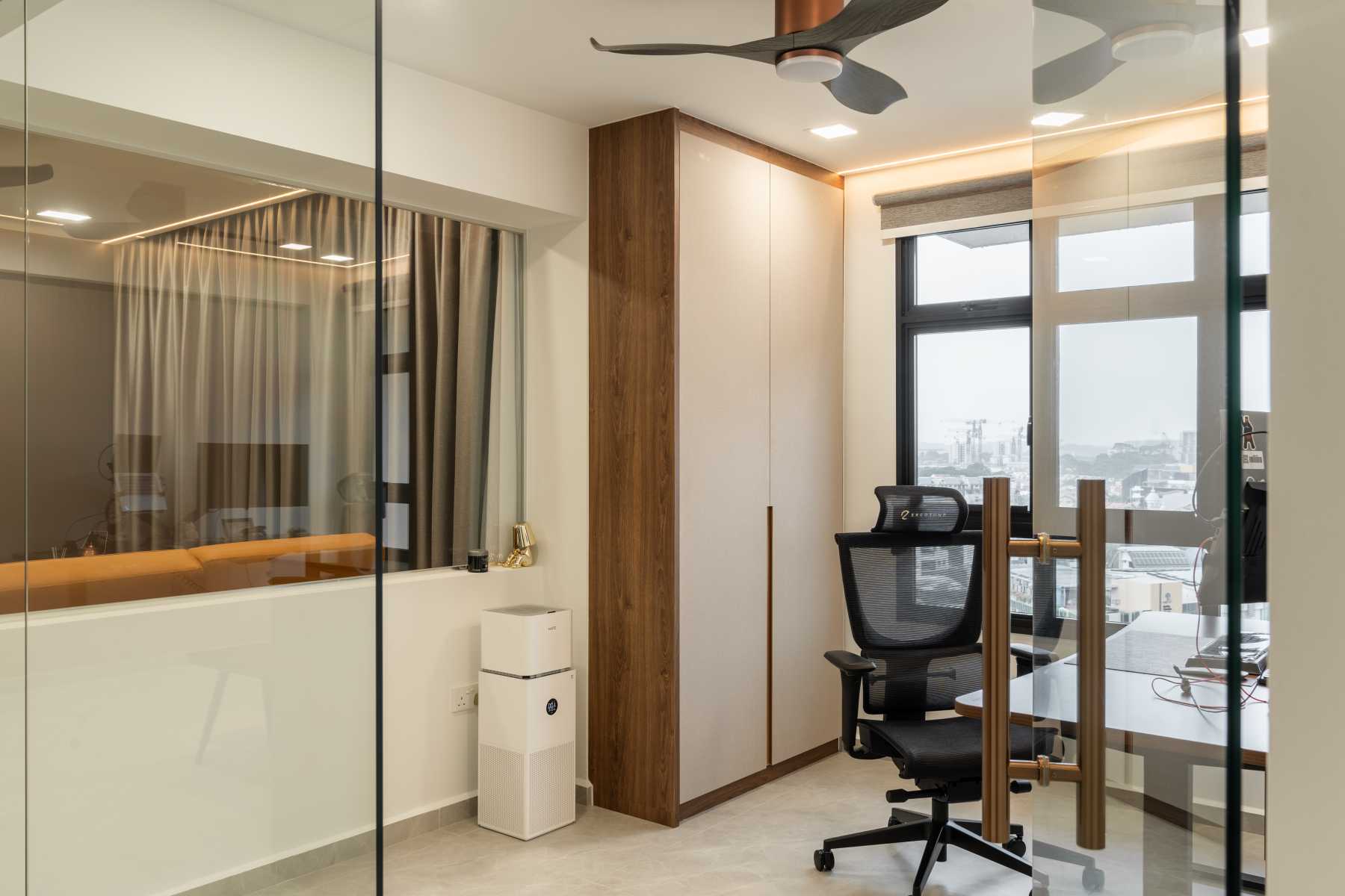 Industrial Home Office with Wallpaper and Desk