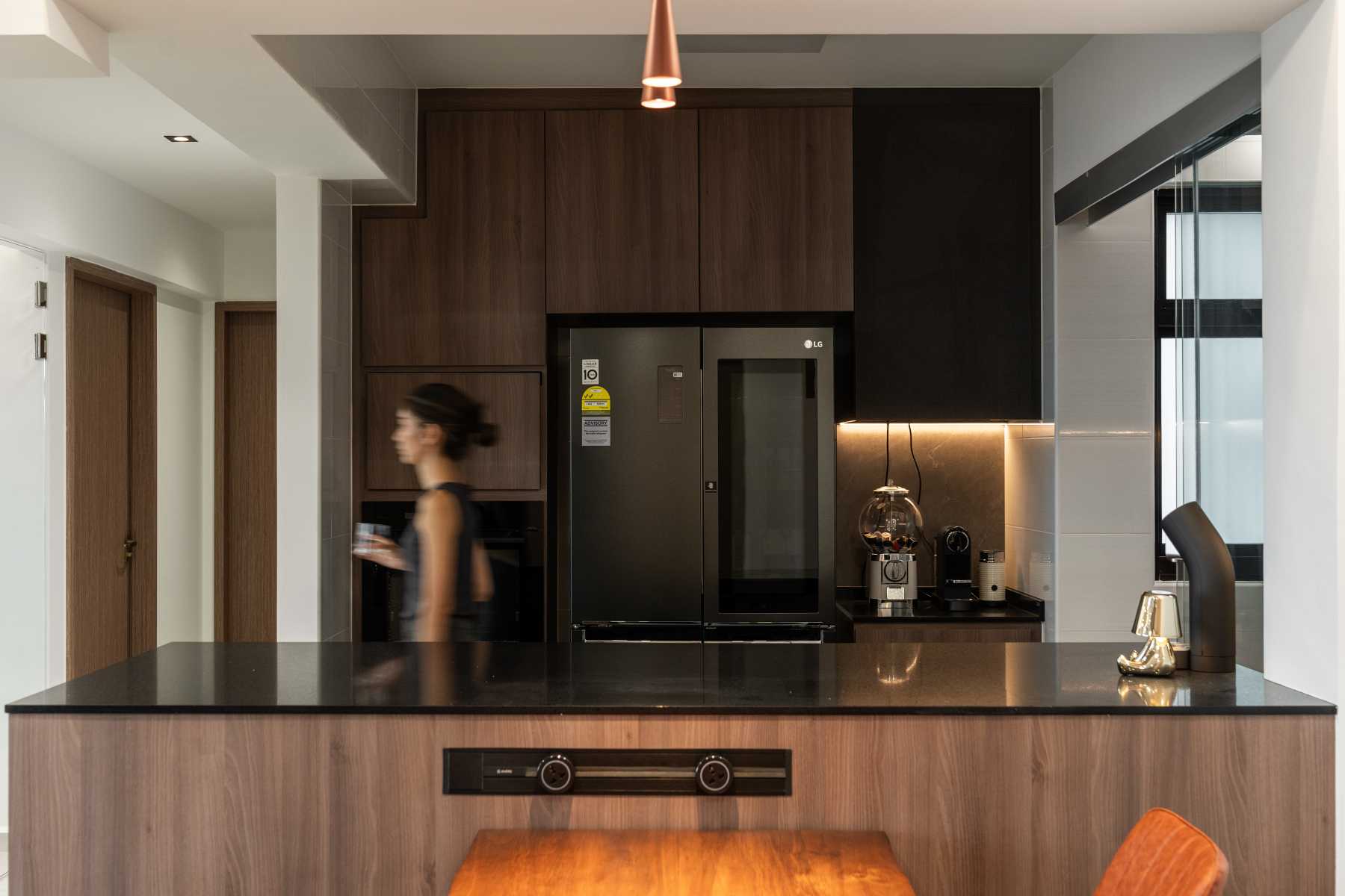 Industrial Kitchen with Kitchen Window and Open Kitchen