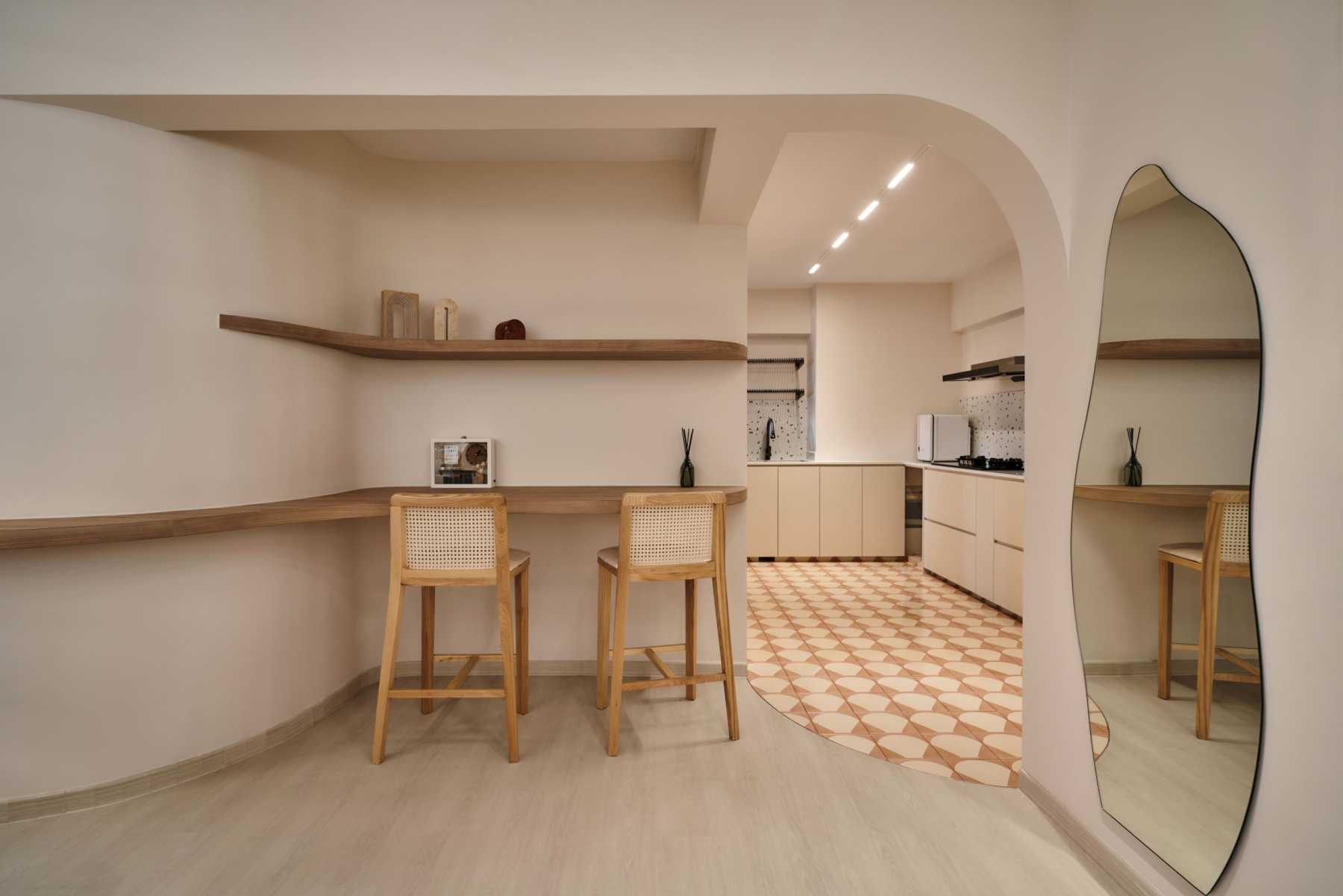Scandinavian Living Room with Bookshelf and Vinyl Flooring