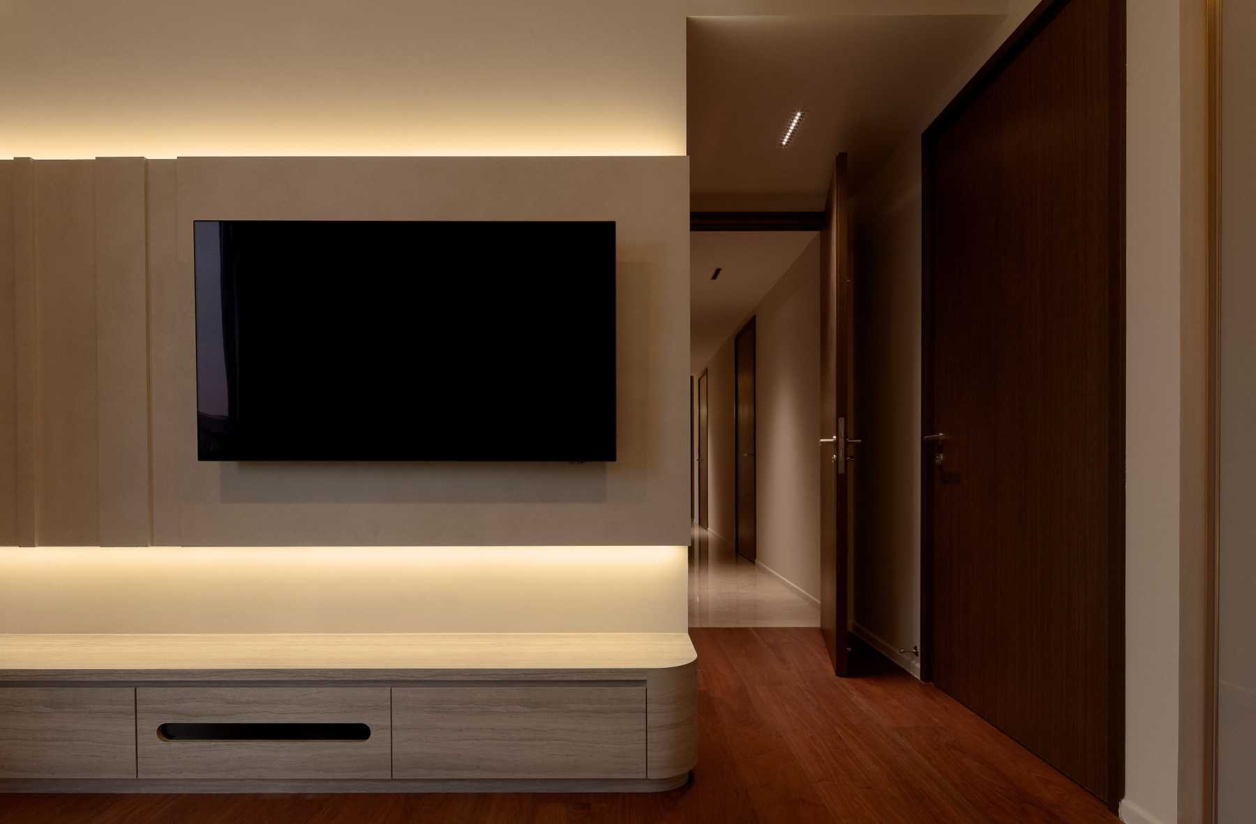 Modern Bedroom with TV Console and Closet