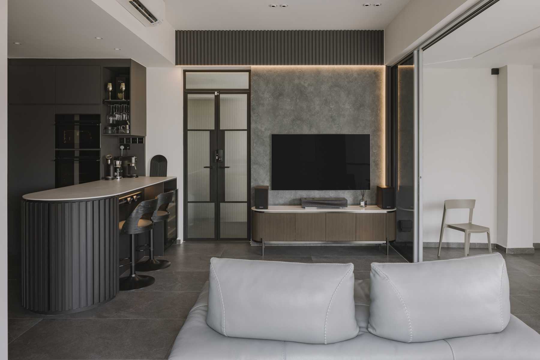 Modern Living Room with TV Console and Feature Wall