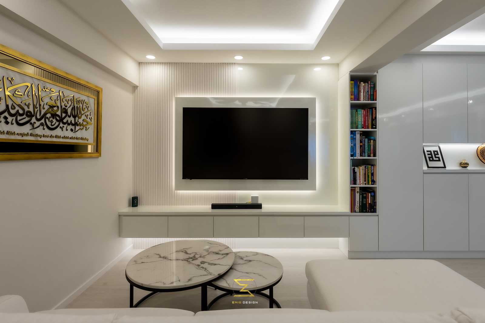 Contemporary Living Room with Vinyl Flooring and TV Console