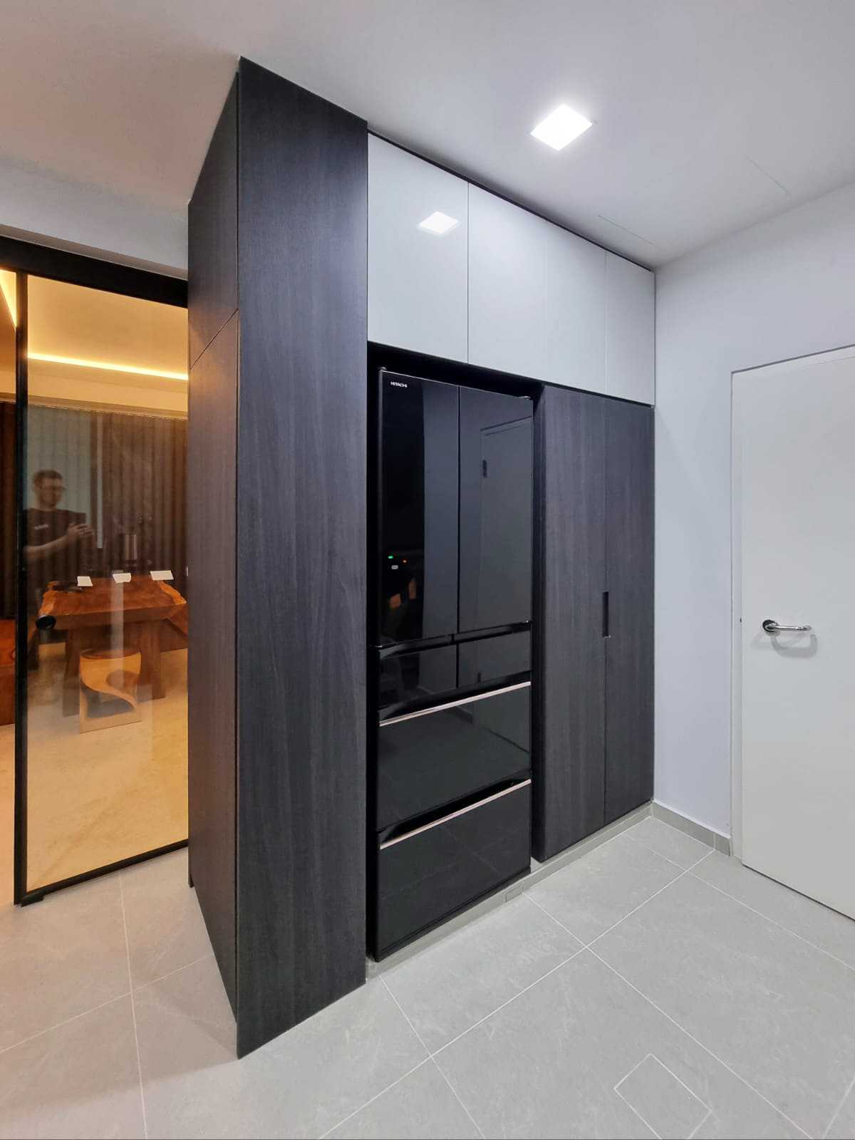 Scandinavian Kitchen with Granite Floor and Kitchen Window