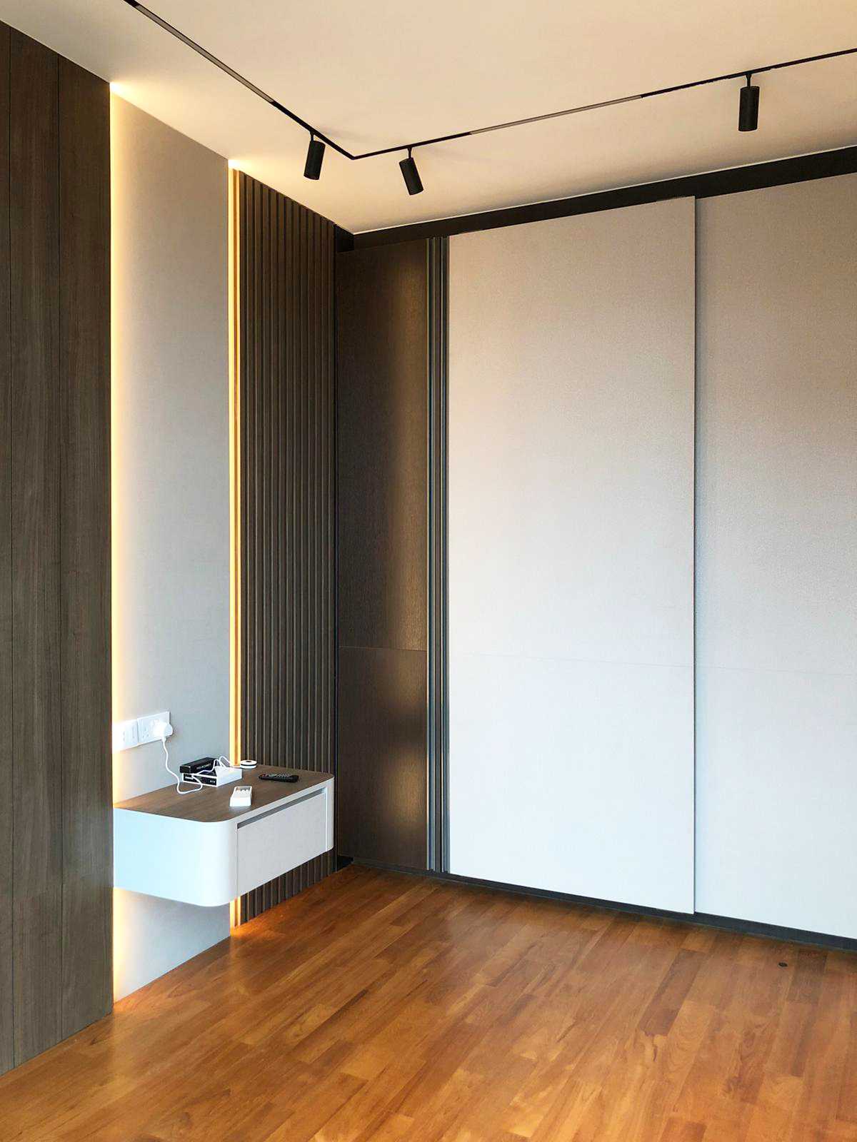 Scandinavian Bedroom with Parquet Floor and Ceiling Light