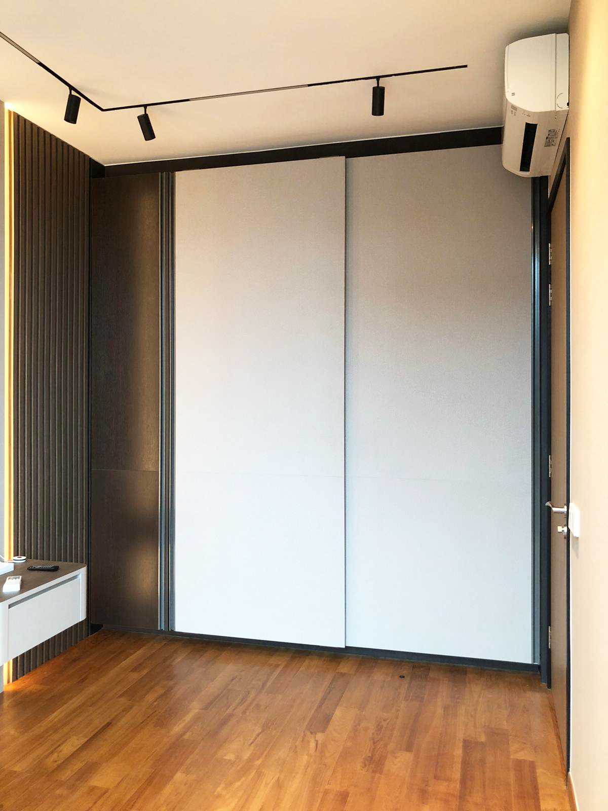 Scandinavian Bedroom with Wood Flooring and Flooring