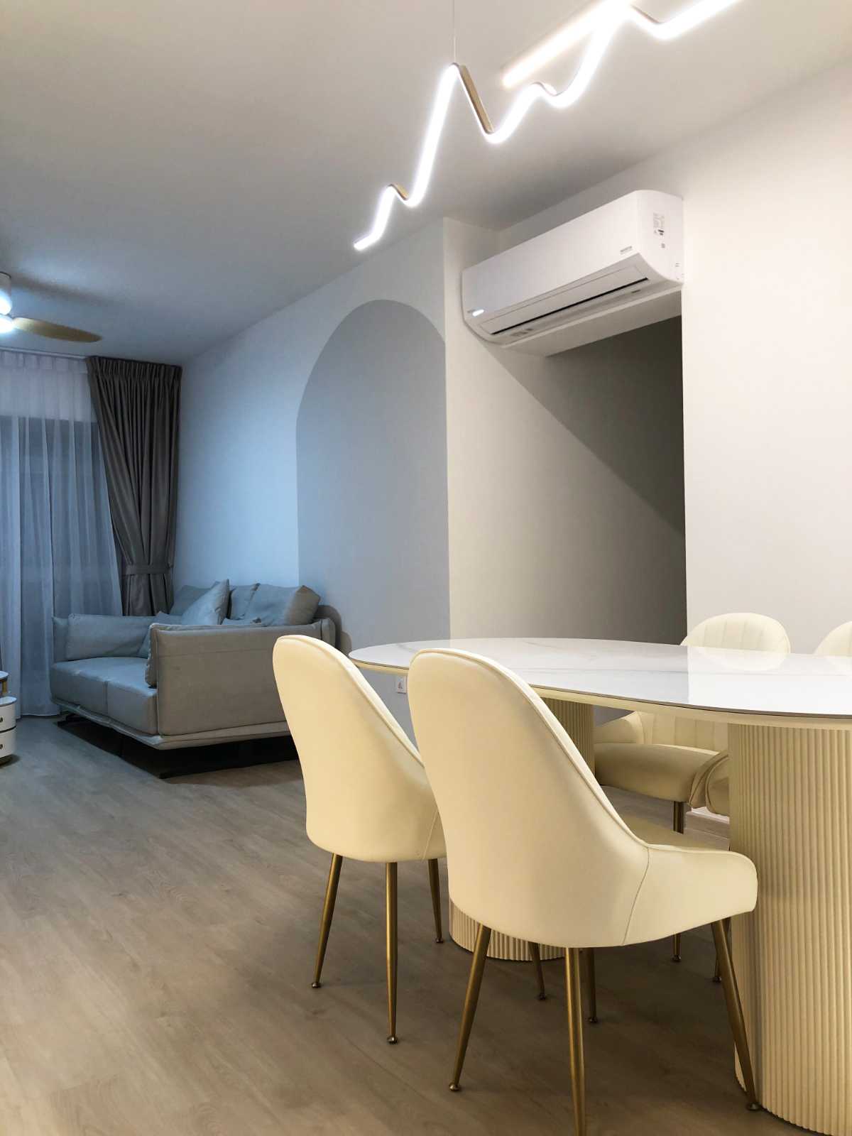 Scandinavian Living Room with Feature Wall and Drop Ceiling