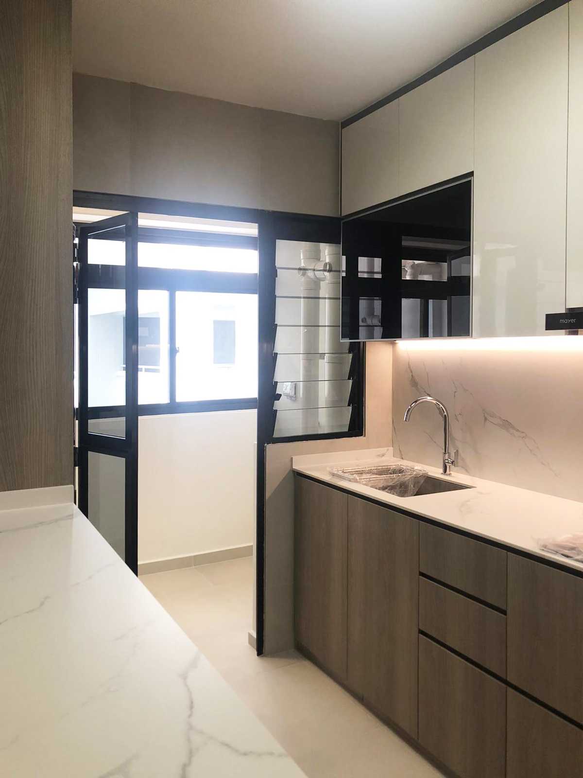Scandinavian Kitchen with Kitchen Window and Cupboard