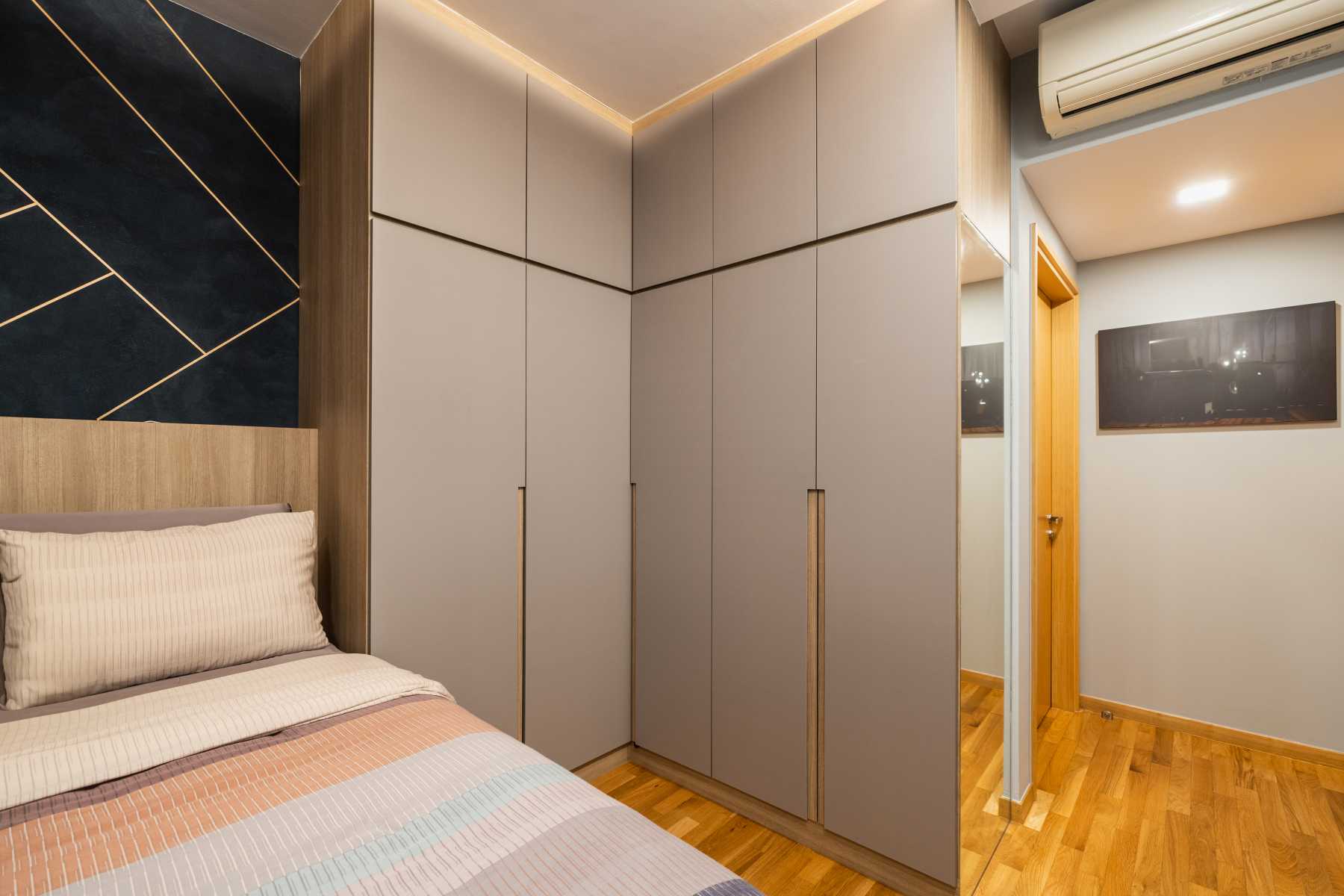 Contemporary Bedroom with Platform Bed and Vinyl Flooring
