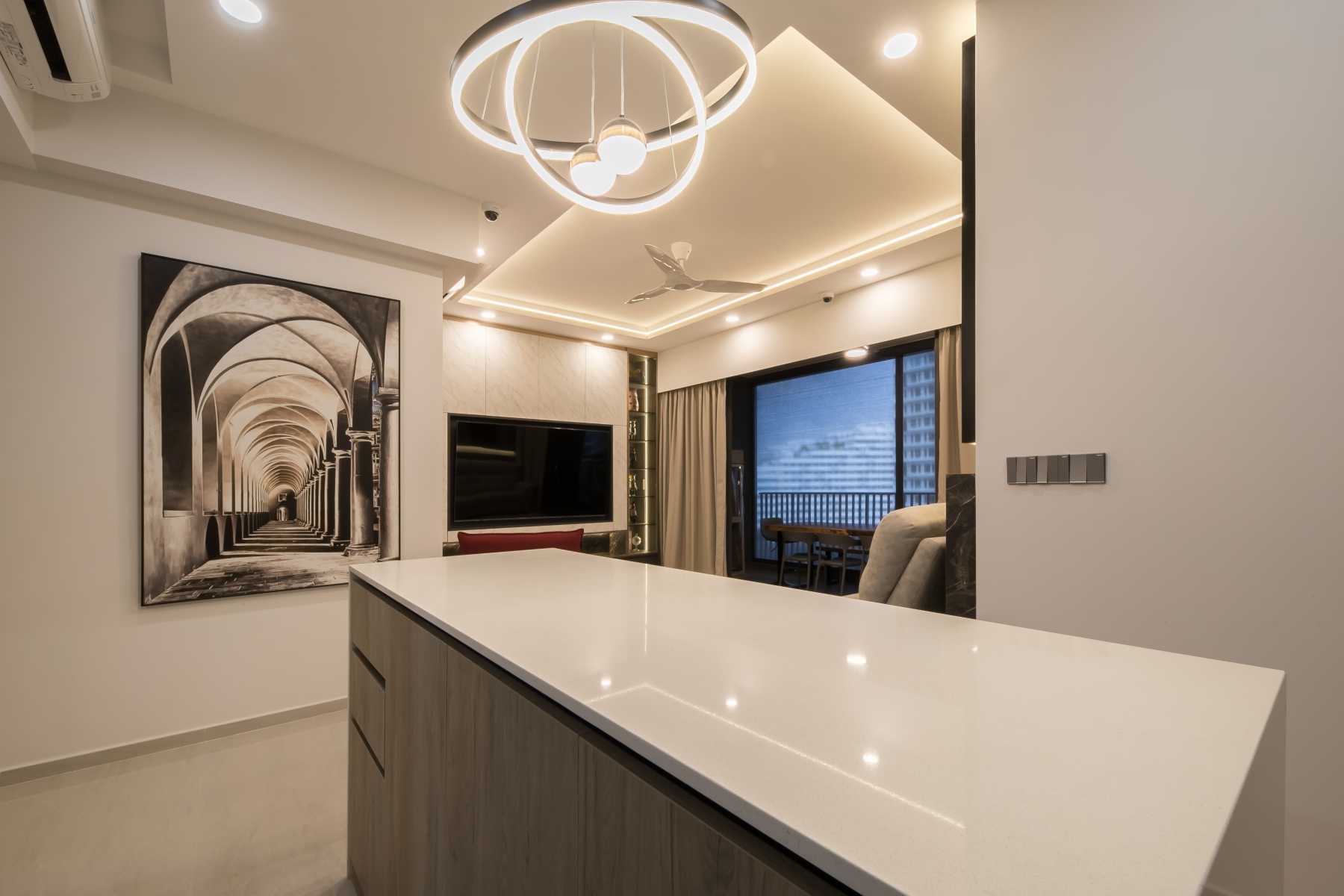 Contemporary Living Room with TV Console and Feature Wall