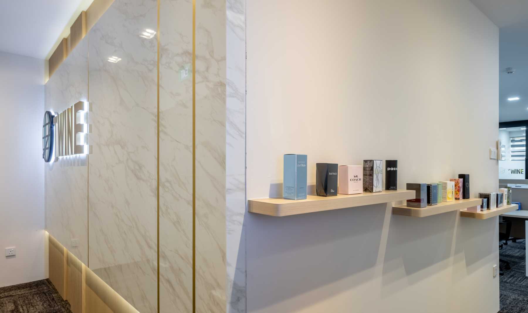 Contemporary Office with Feature Wall and Marble Feature Wall