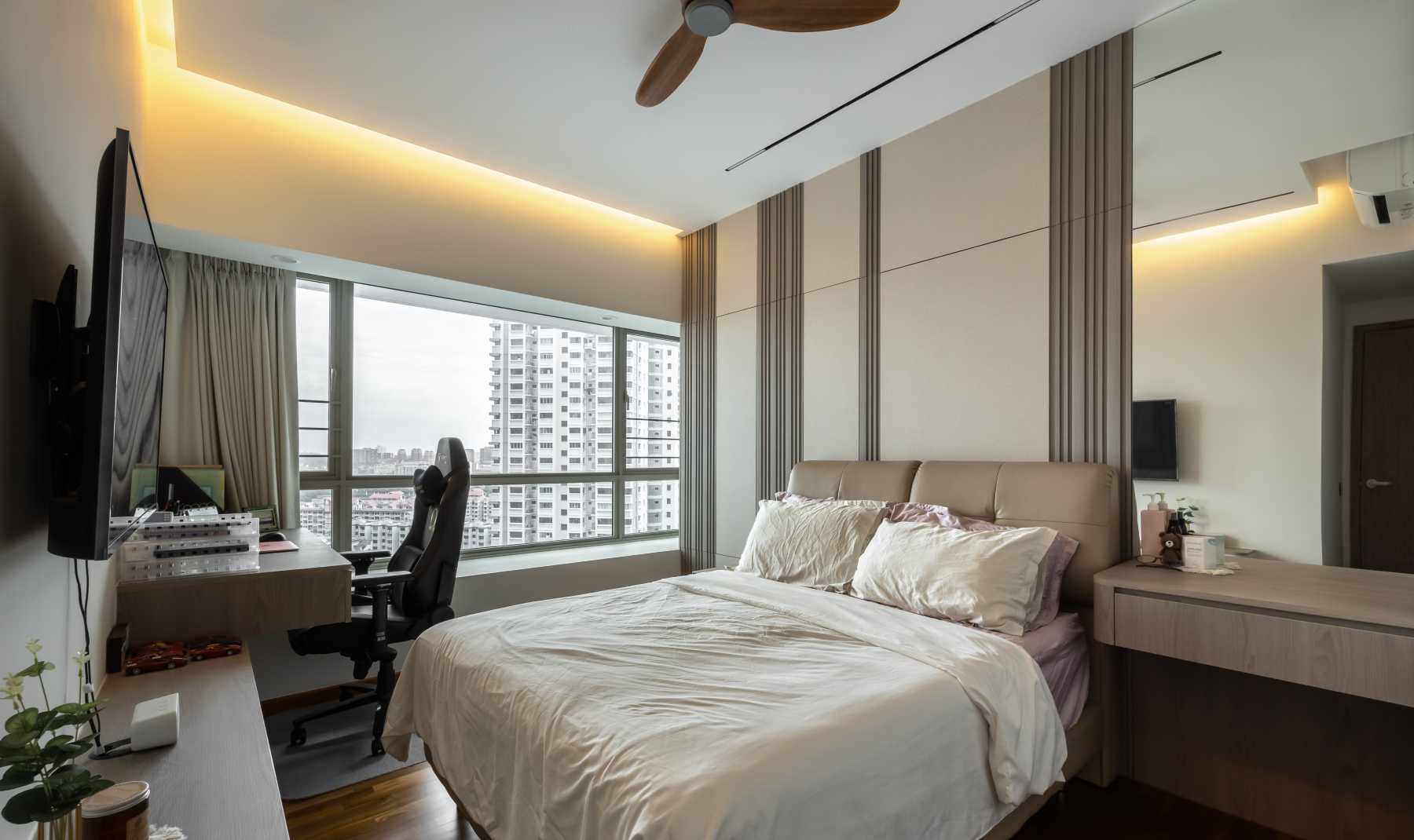 Contemporary Bedroom with Feature Wall and Mirror