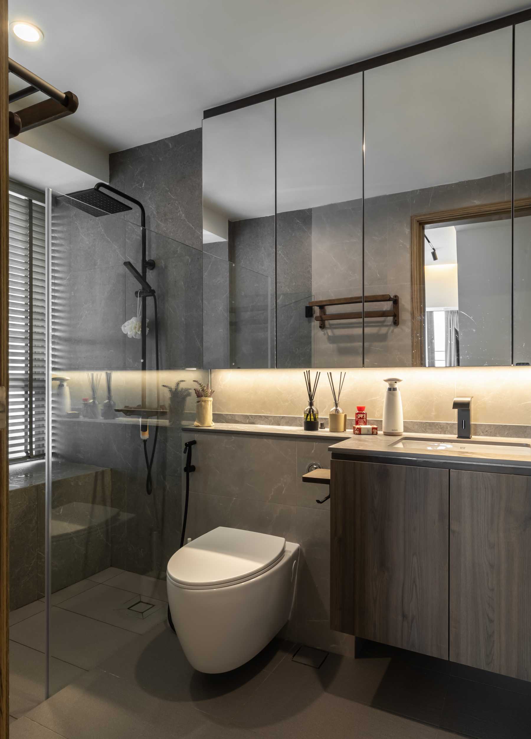 Contemporary Bathroom with Mirror and Vanity Counter
