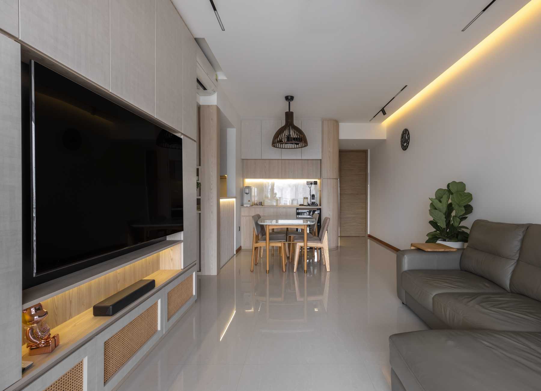 Contemporary Living Room with TV Console and Feature Wall