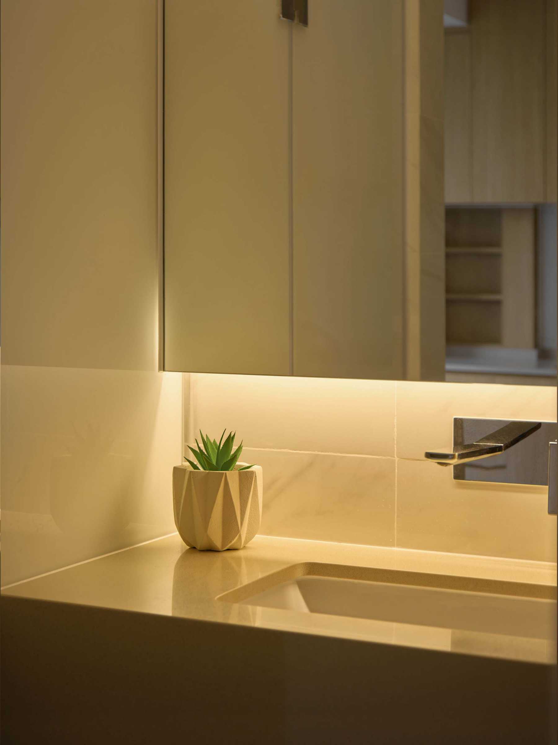 Scandinavian Bathroom with Countertop and Mirror