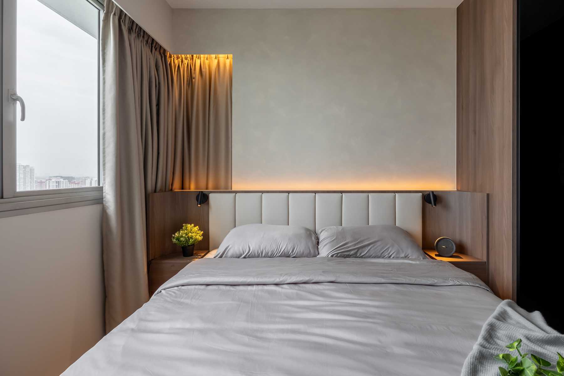 Minimalist Bedroom with Wardrobe and Bedside Table