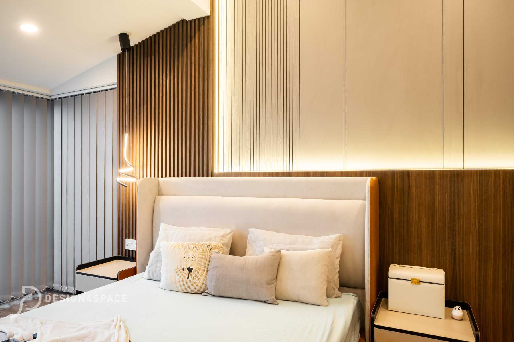 Modern Bedroom with Wood Flooring and Cove Lighting