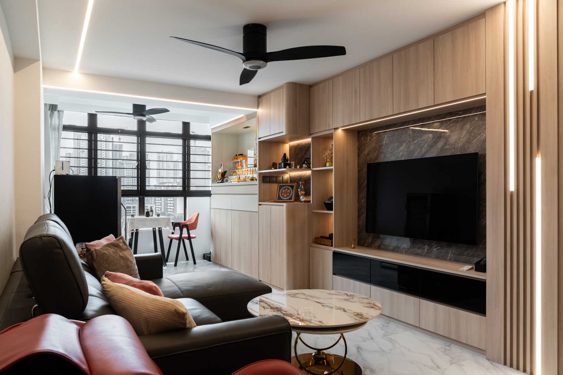 Modern Living Room with Homogeneous Tiles and Sofa