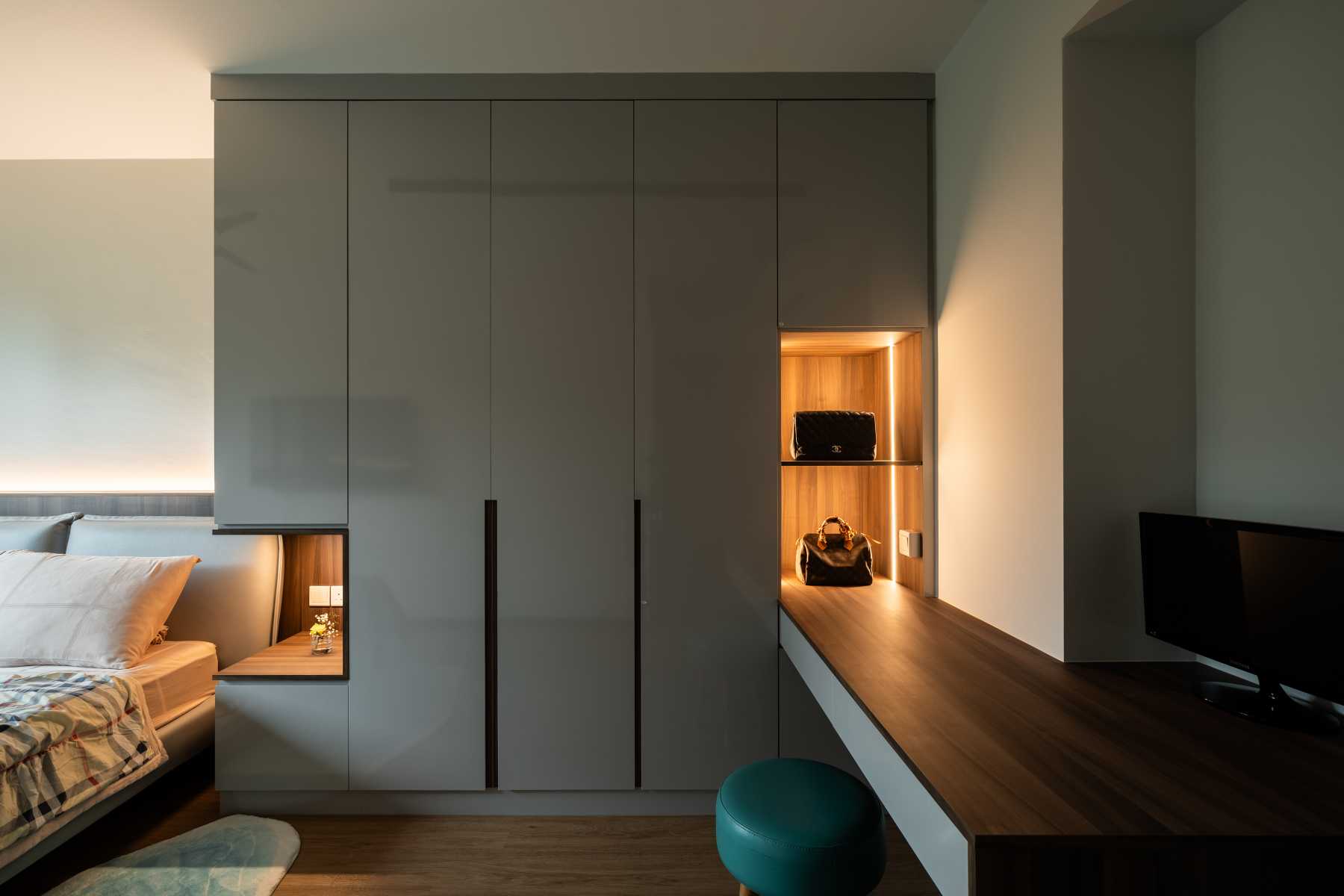 Modern Bedroom with Built-in Bed and Bedside Table