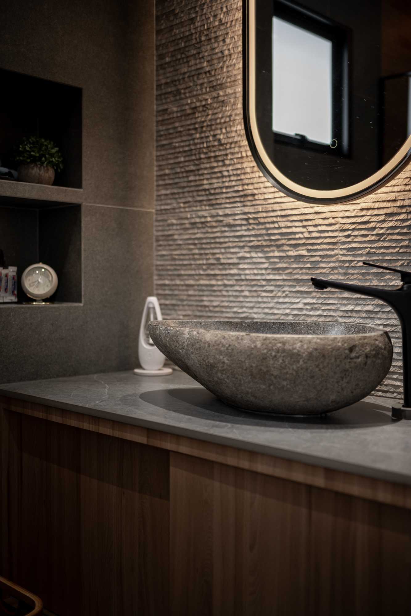 Contemporary Bathroom with Countertop and Mirror