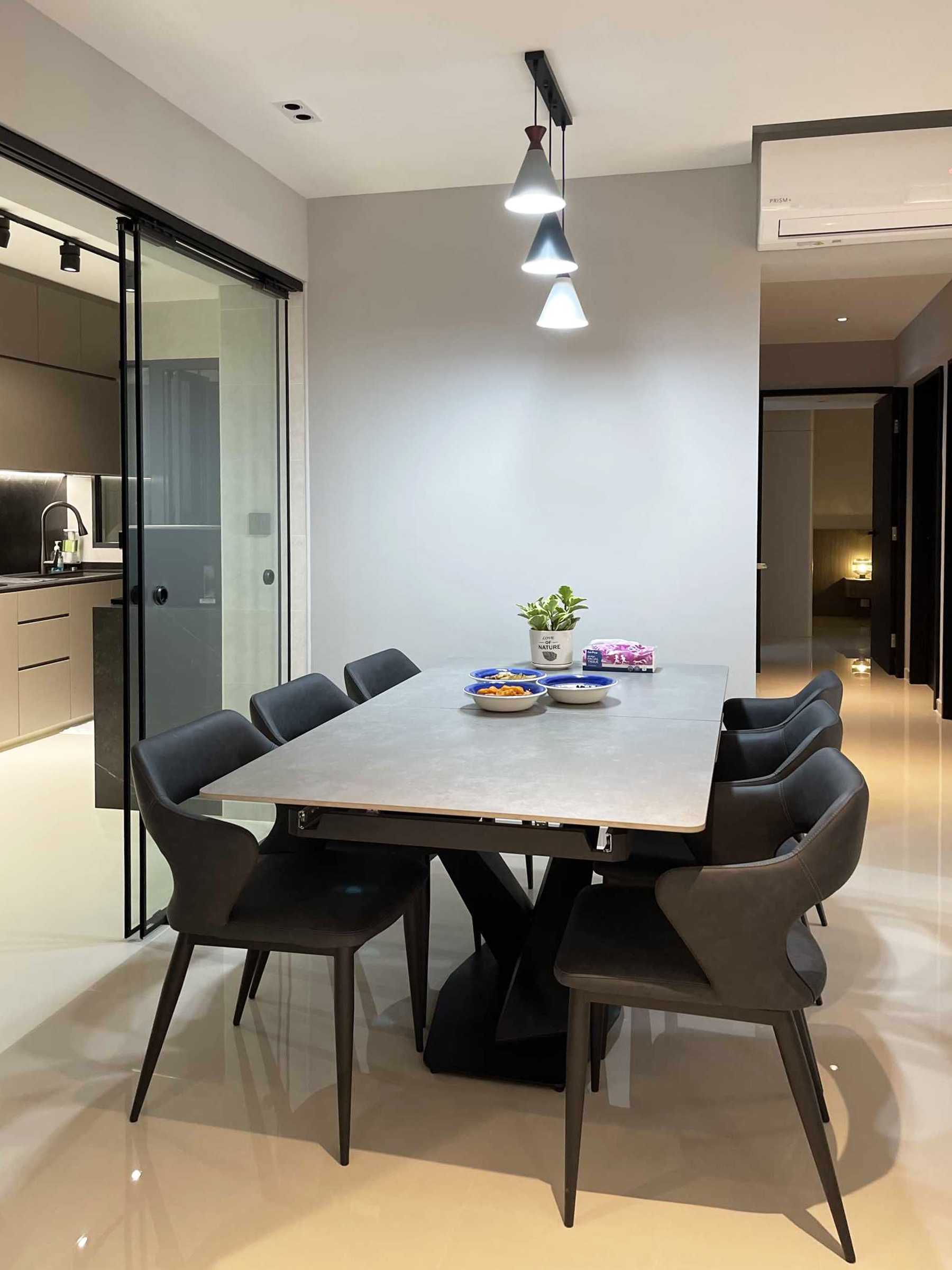 Scandinavian Kitchen with Parquet Floor and Cement Floor