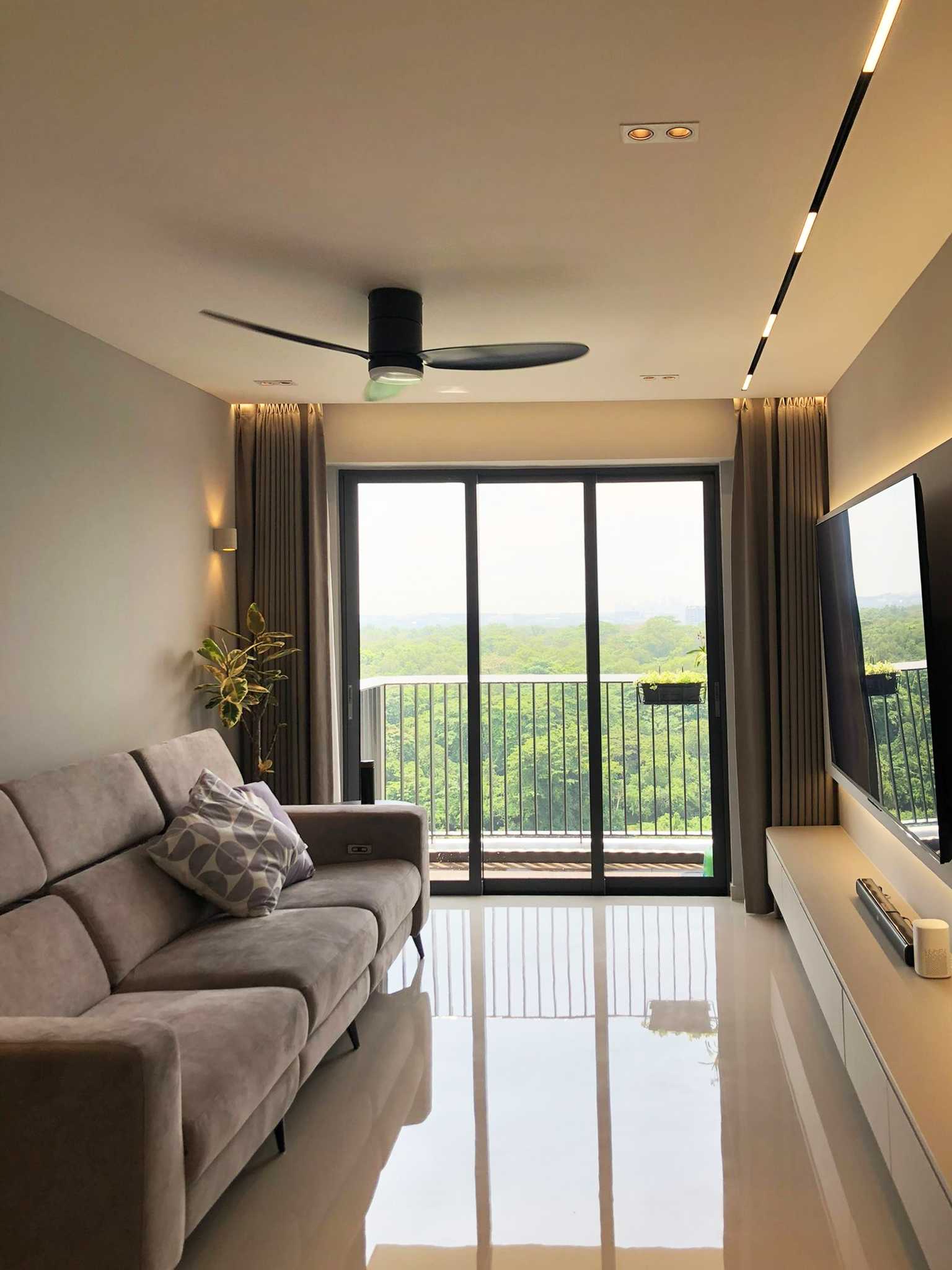 Scandinavian Living Room with Feature Wall and Drop Ceiling