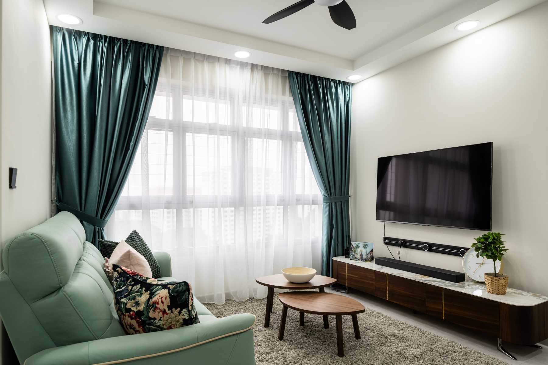 Modern Living Room with TV Console and Feature Wall