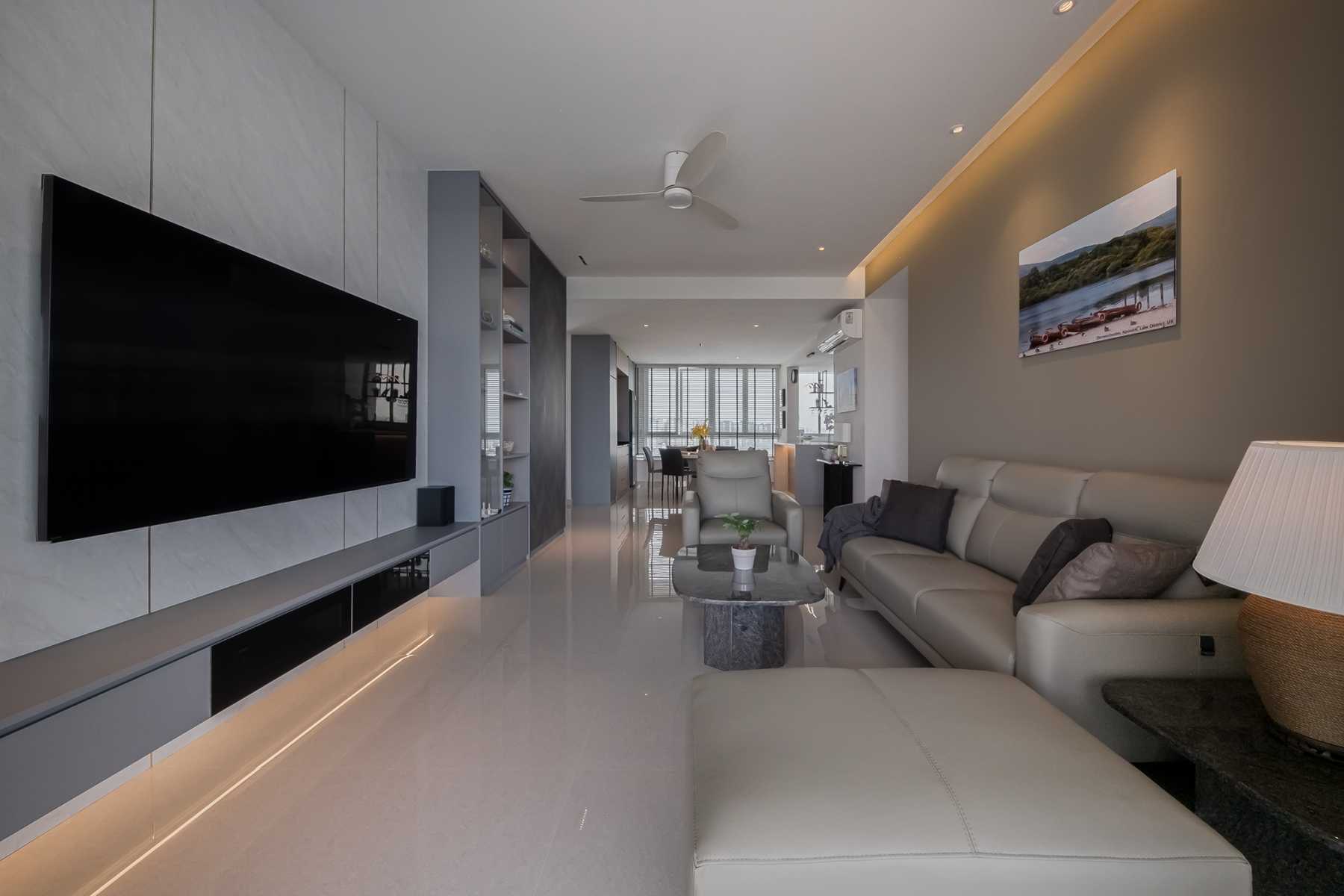 Modern Living Room with Marble Floor and TV Console