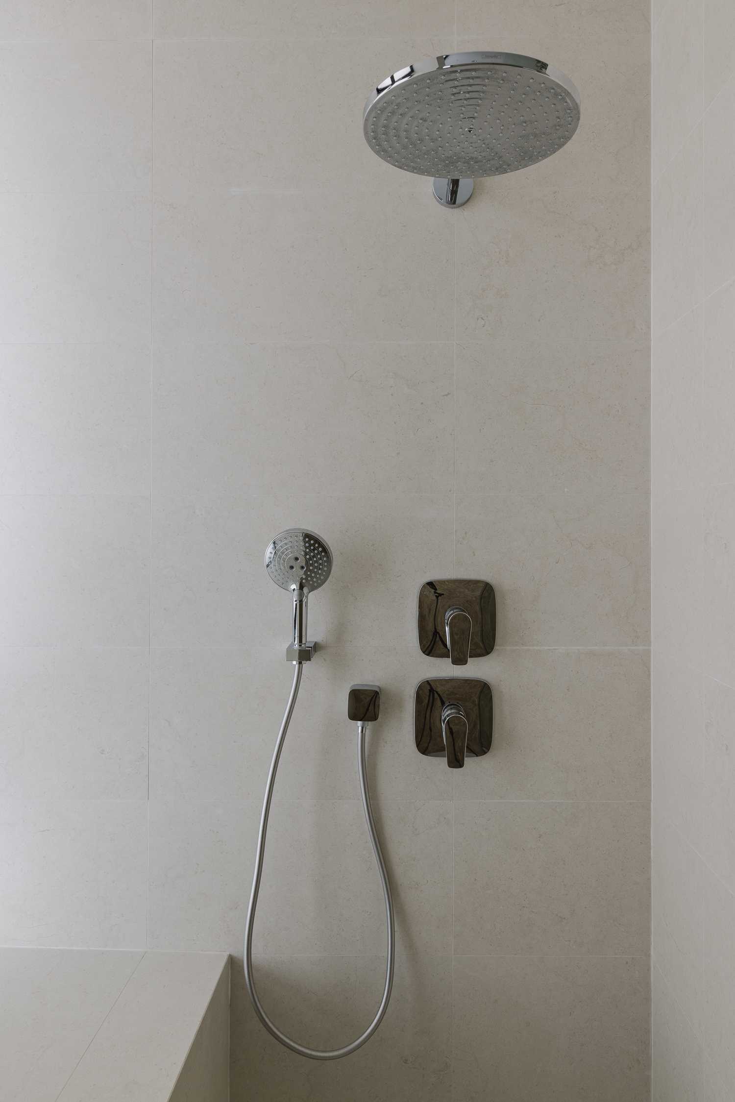 Contemporary Bathroom with Window Seat and Shower Screen