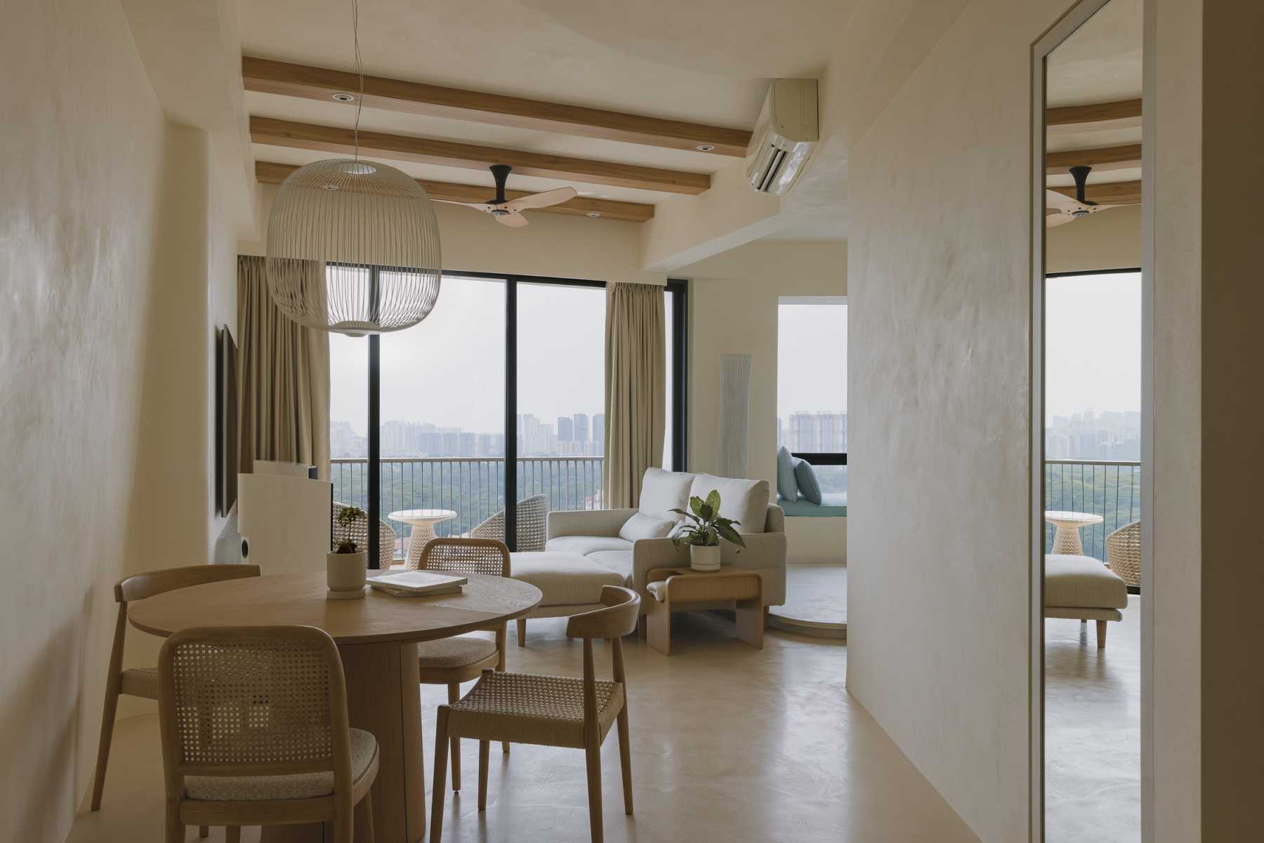 Contemporary Living Room with Ceiling Fan and Sofa