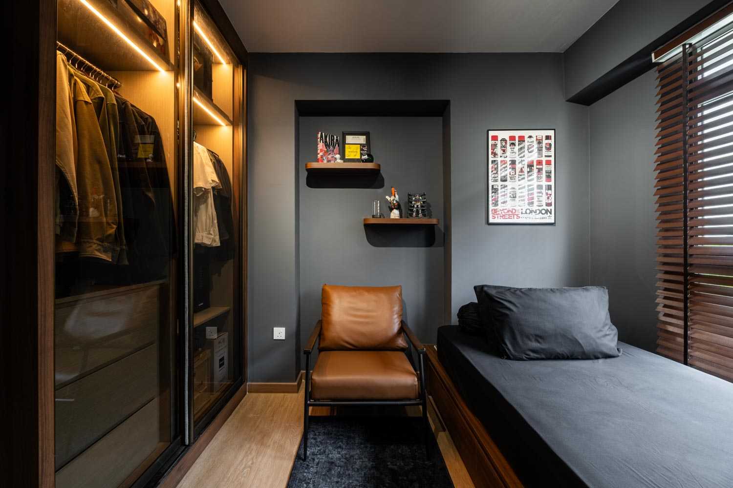 Modern Bedroom with Platform Bed and Vinyl Flooring