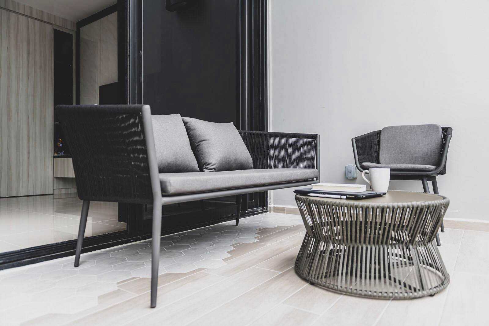 Modern Balcony with Window Seat and Curtain