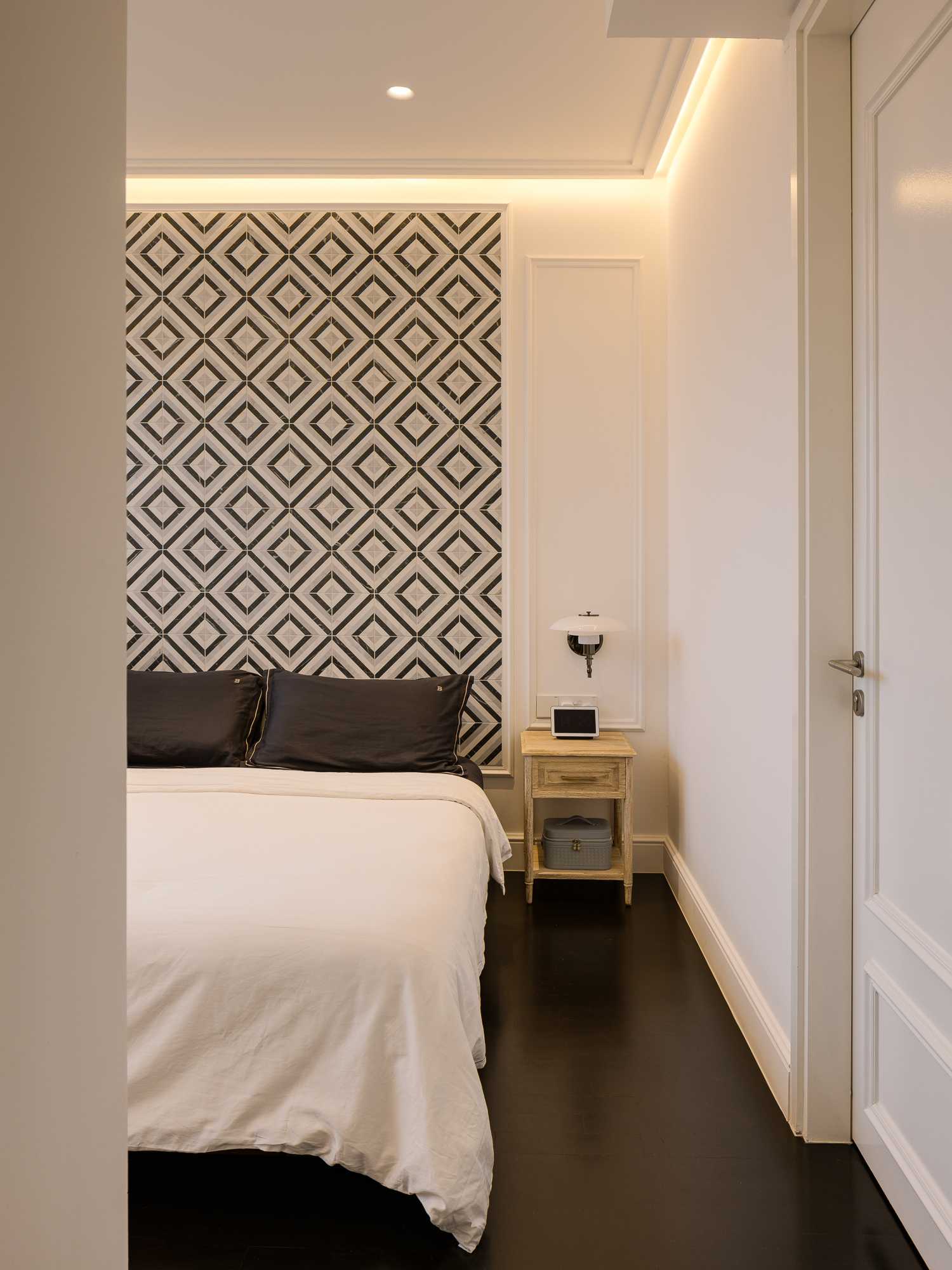 Modern Bedroom with Feature Wall and Bedside Table