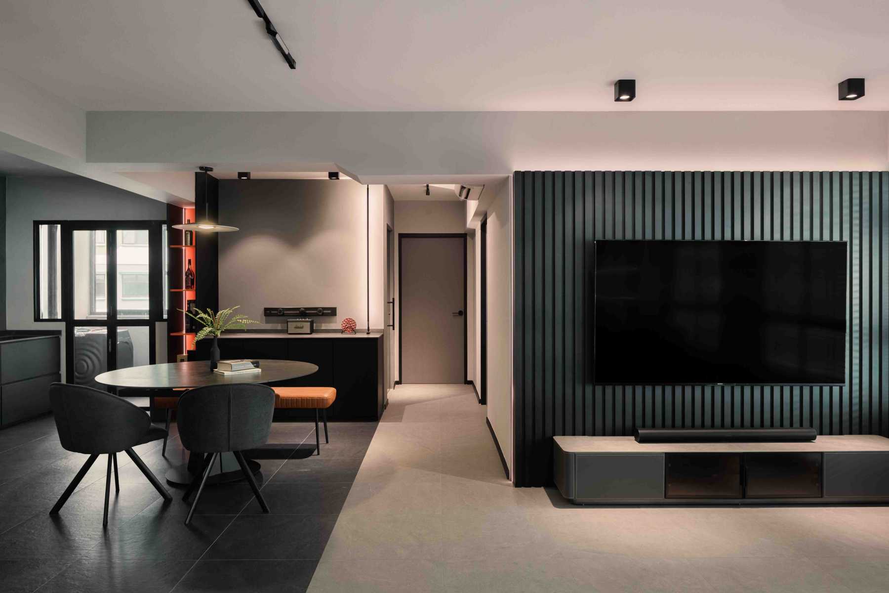 Modern Living Room with TV Console and Feature Wall