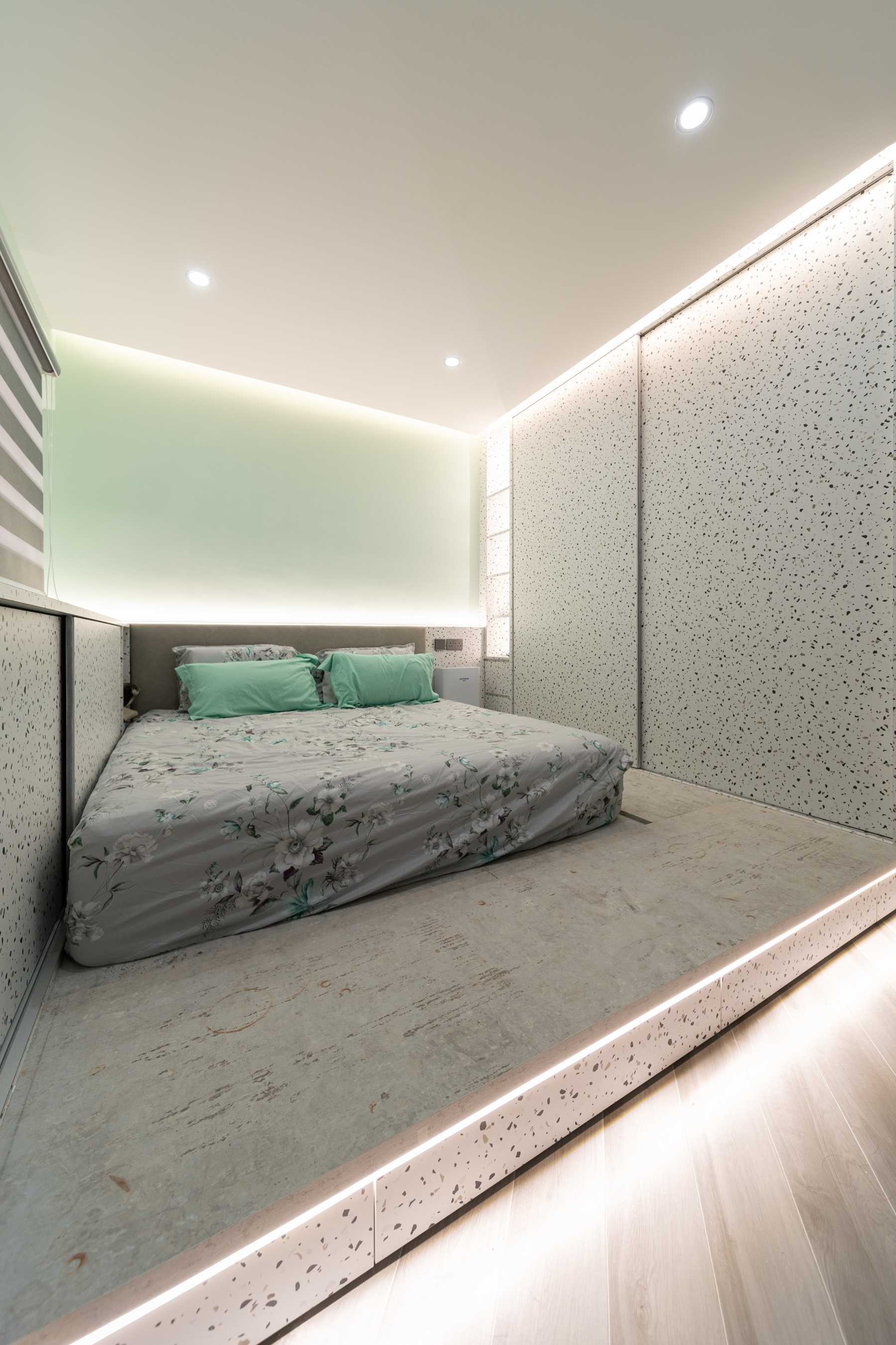 Modern Bedroom with Platform Bed and Vinyl Flooring
