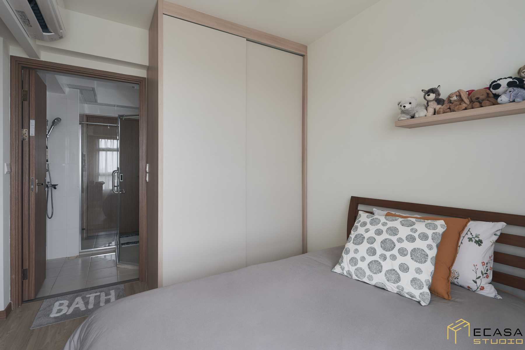 Scandinavian Bedroom with Bookshelf and Wardrobe