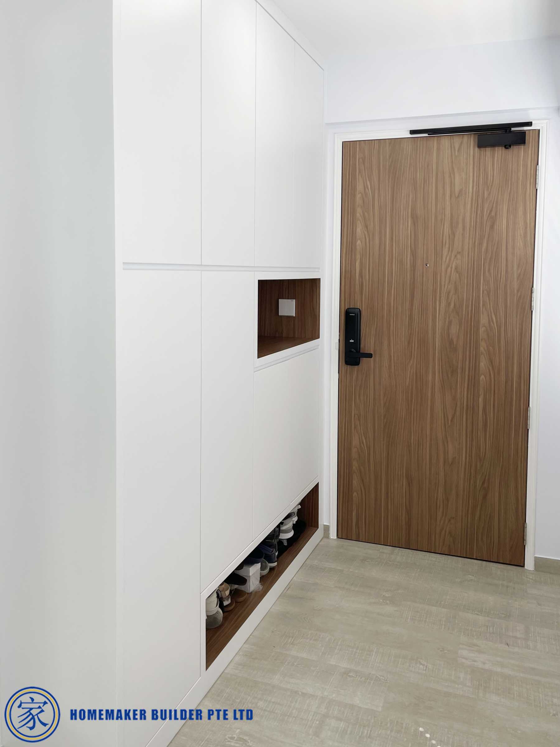Contemporary Foyer with Vinyl Flooring and Downlights