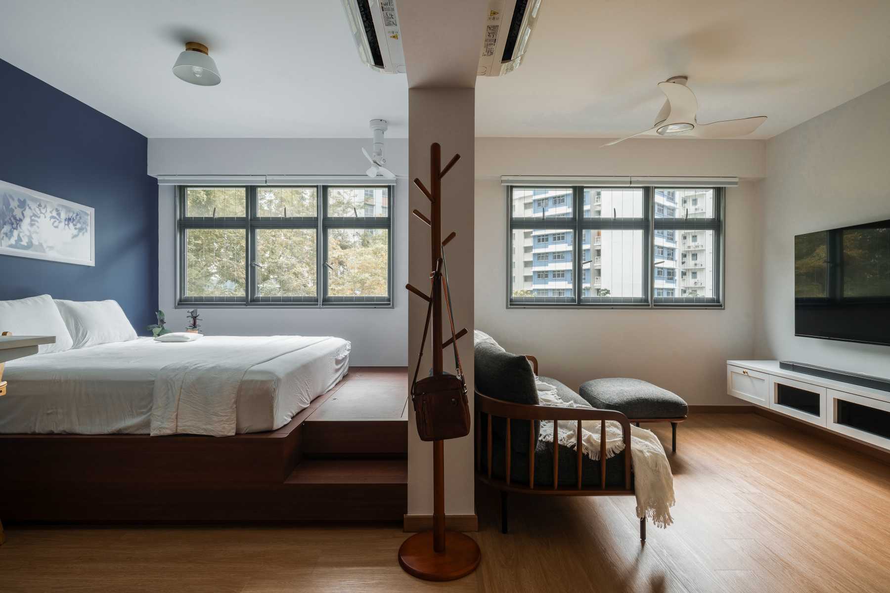 Transitional Bedroom with Vinyl Flooring and Wood Flooring