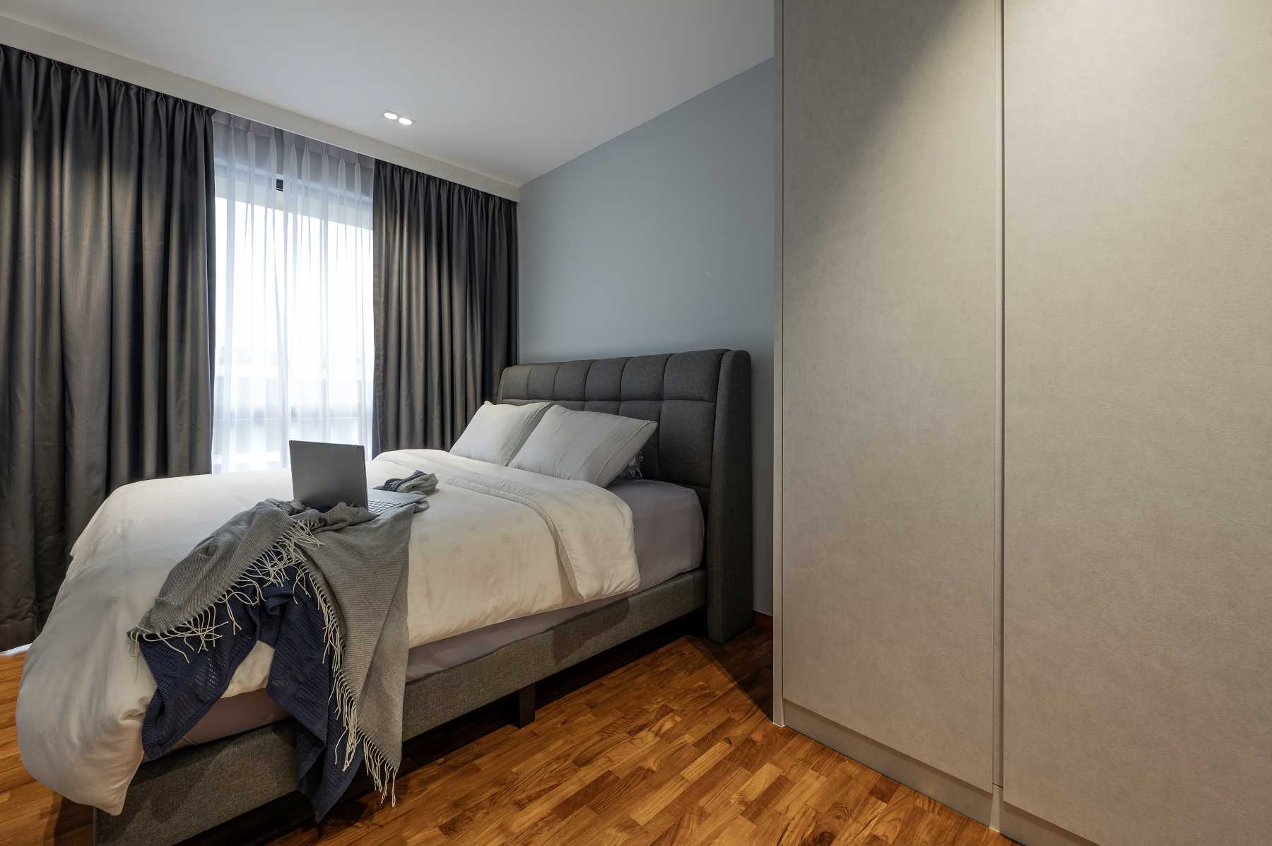 Minimalist Bedroom with Parquet Floor and Wood Flooring