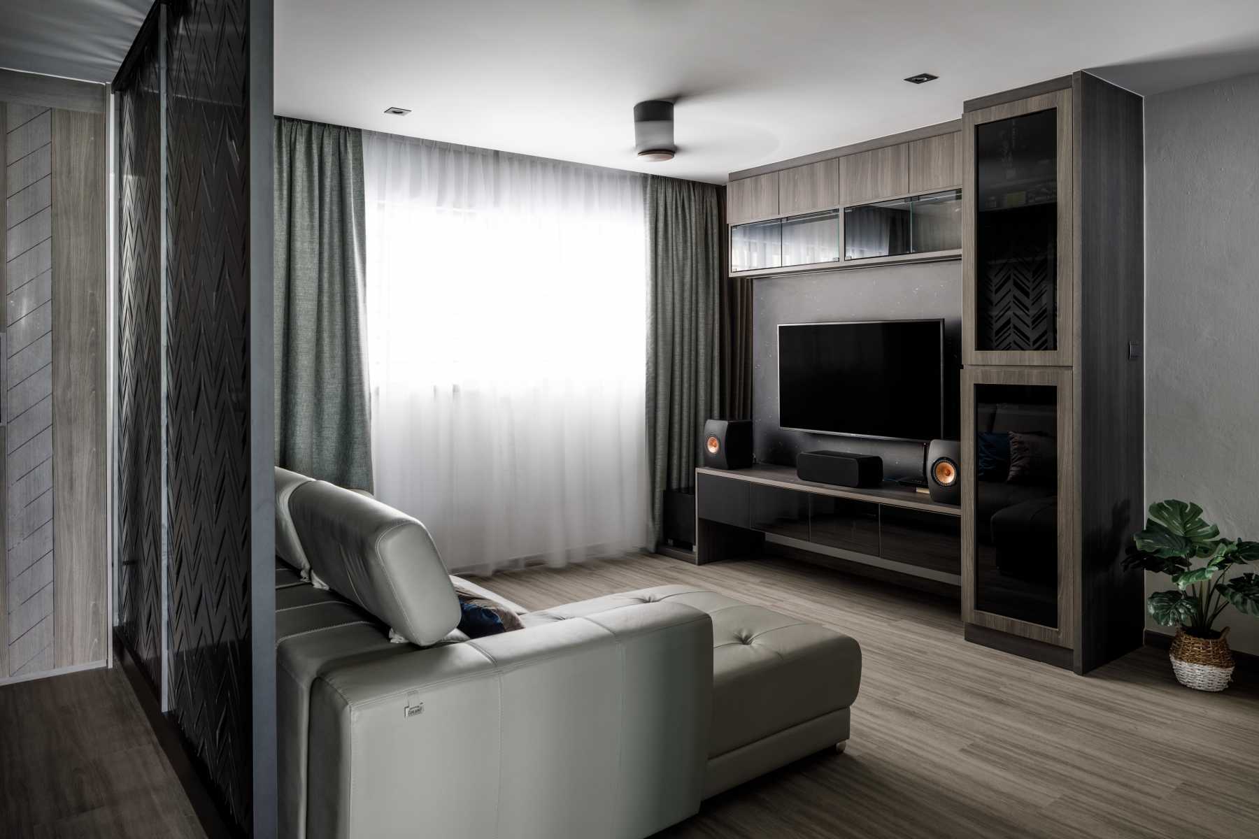 Contemporary Living Room with TV Console and Feature Wall