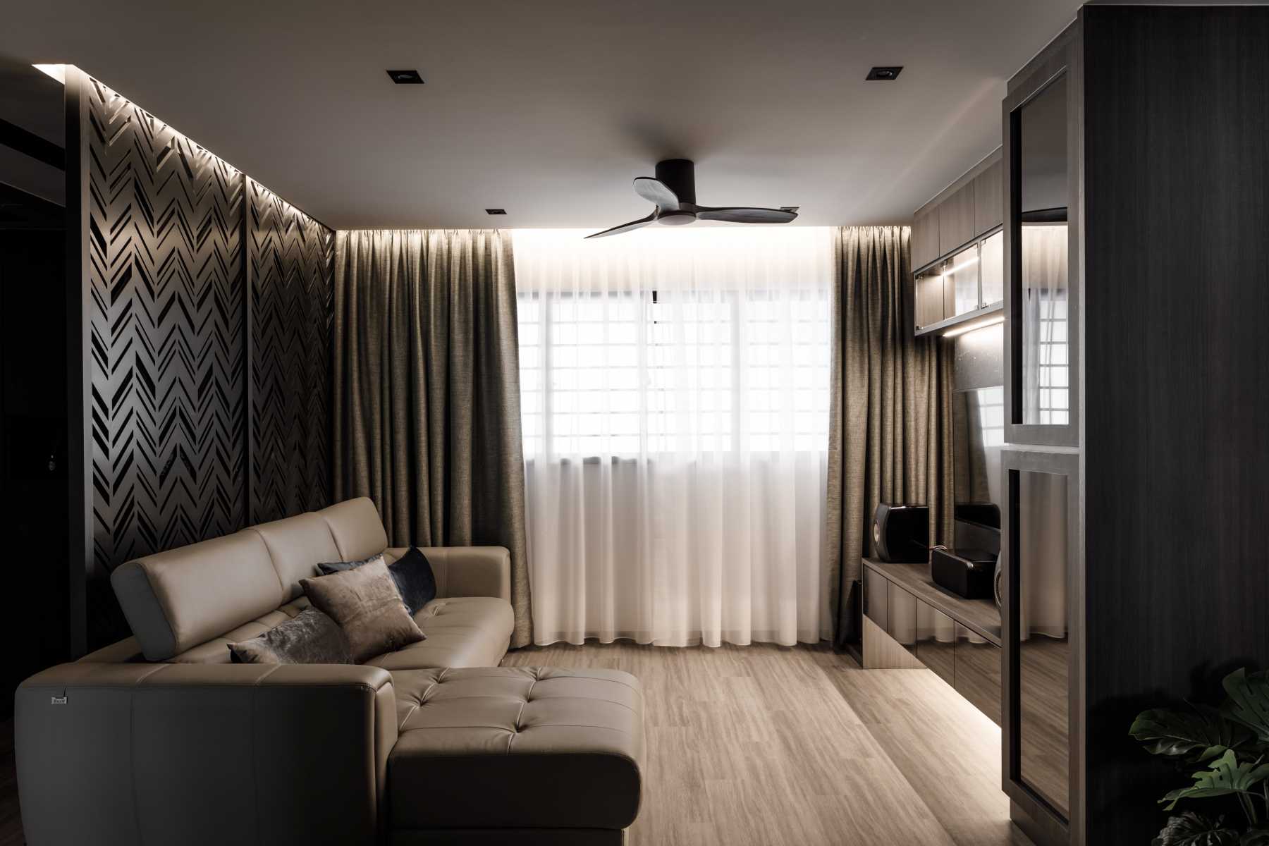 Contemporary Living Room with TV Console and Feature Wall