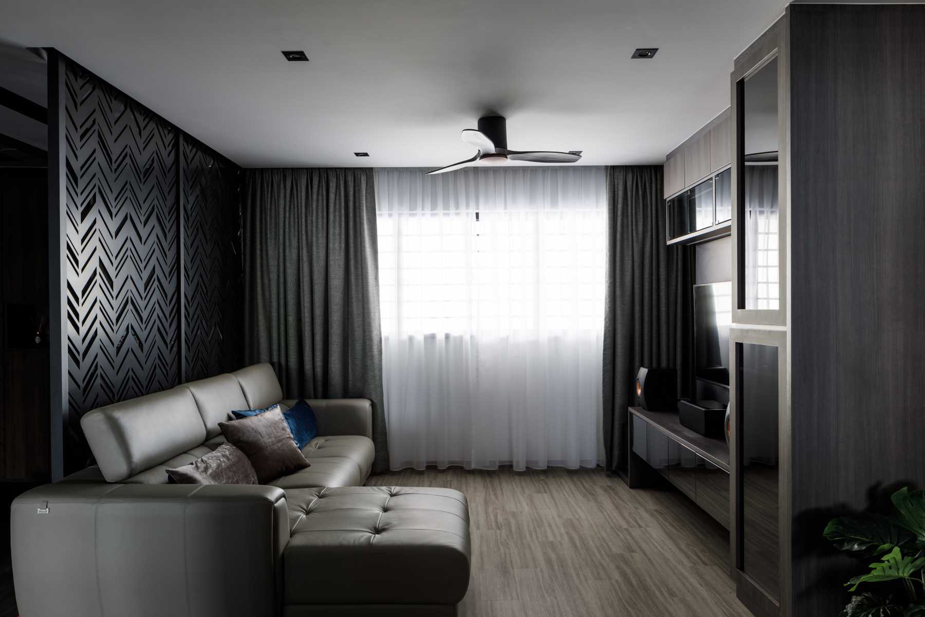 Contemporary Living Room with TV Console and Feature Wall