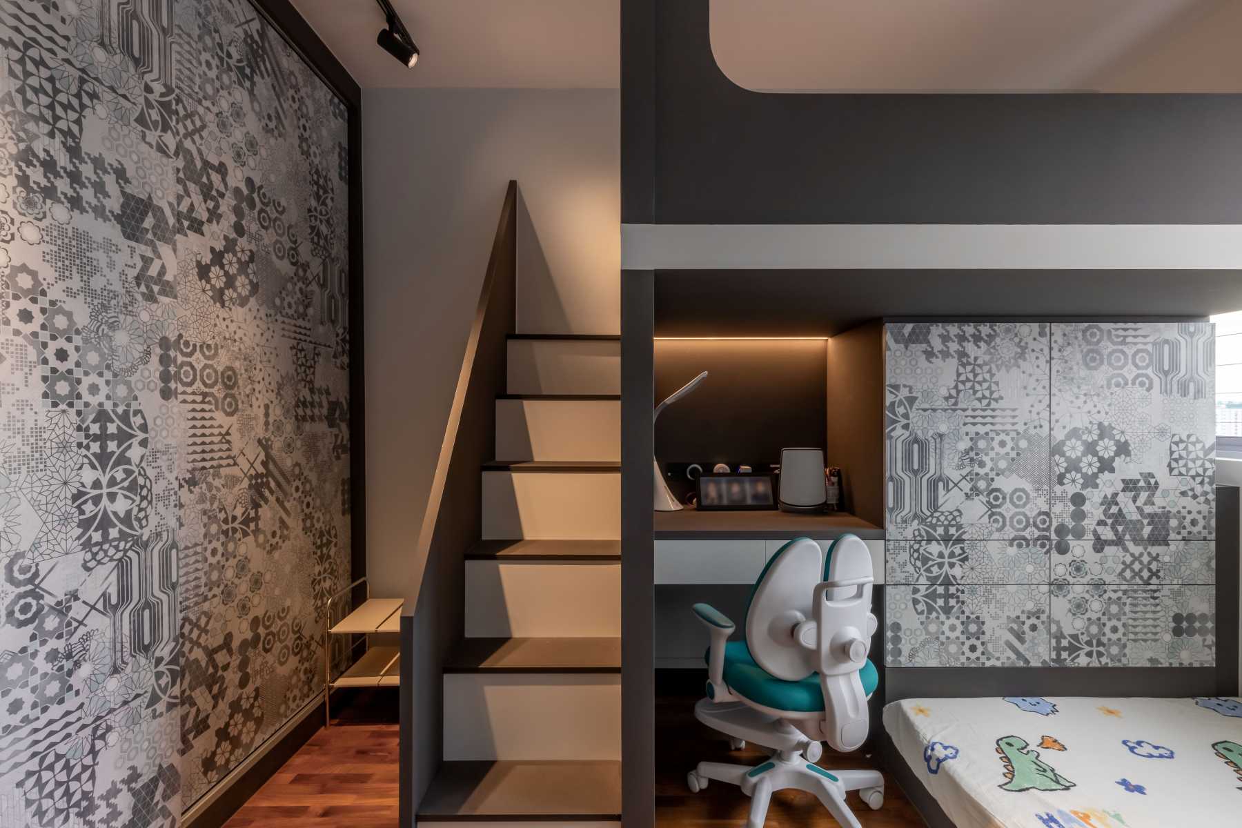 Minimalist Kids Room with Bookshelf and Built-in Bed
