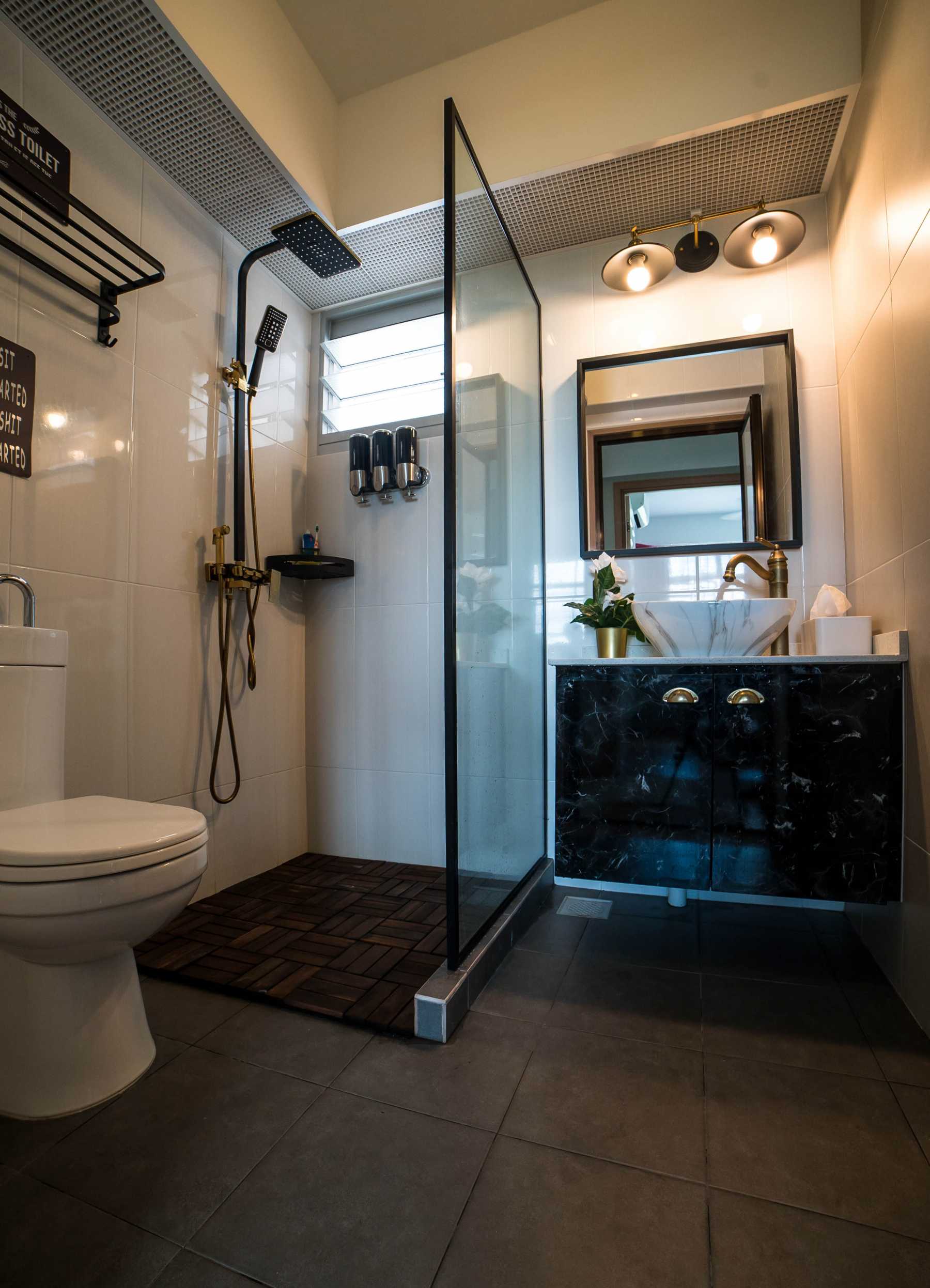 Industrial Bathroom with Countertop and Mirror