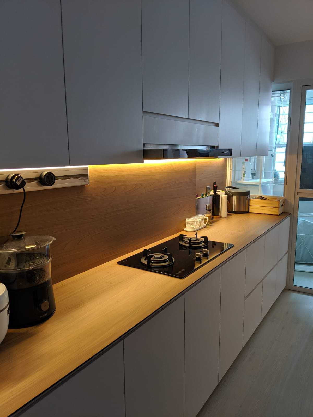 Scandinavian Kitchen with Countertop and Vinyl Flooring