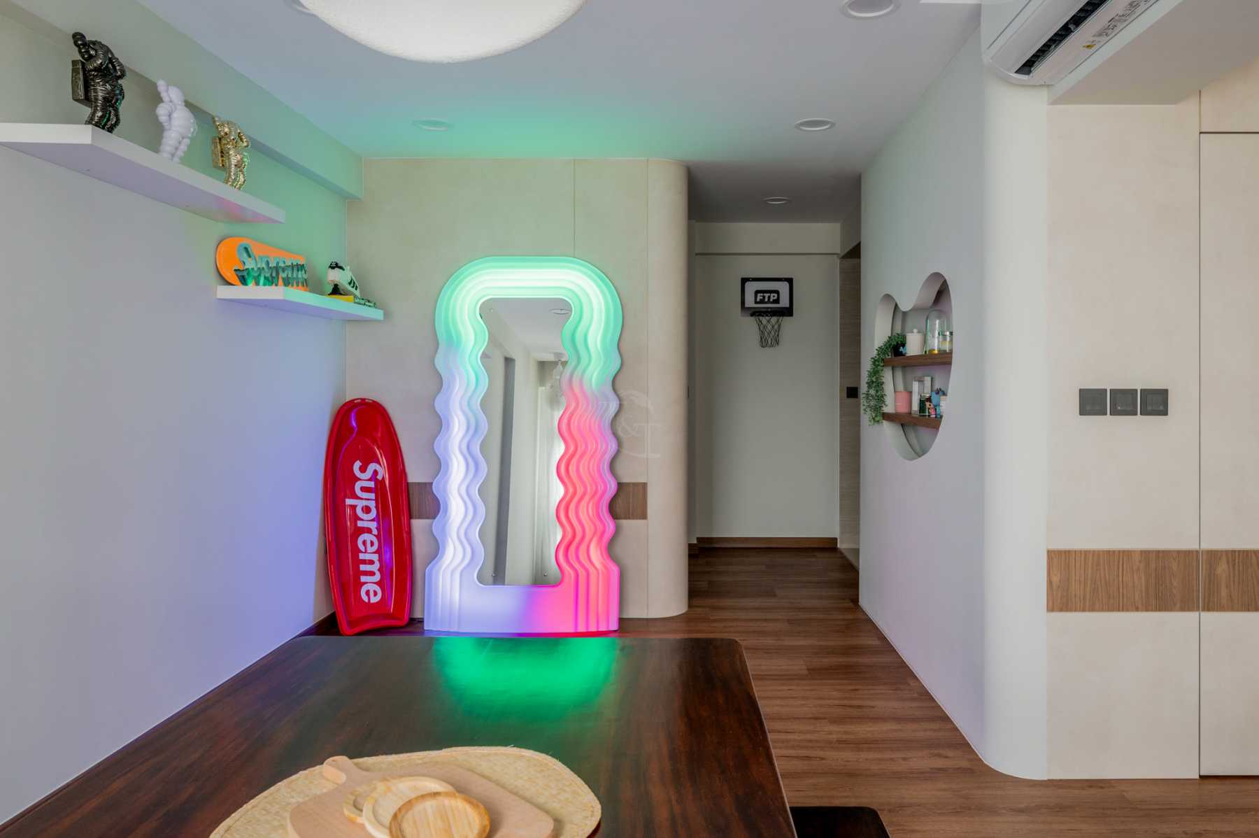 Modern Living Room with Feature Wall and Ceiling Light
