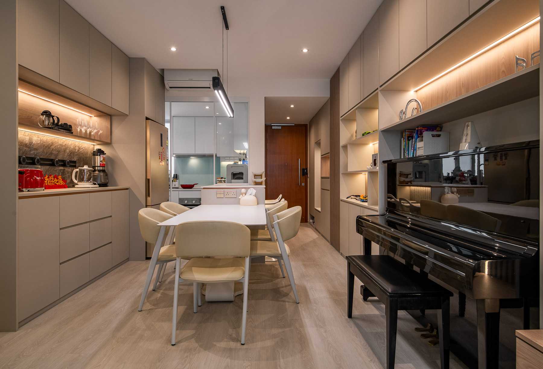Contemporary Living Room with Vinyl Flooring and Feature Wall
